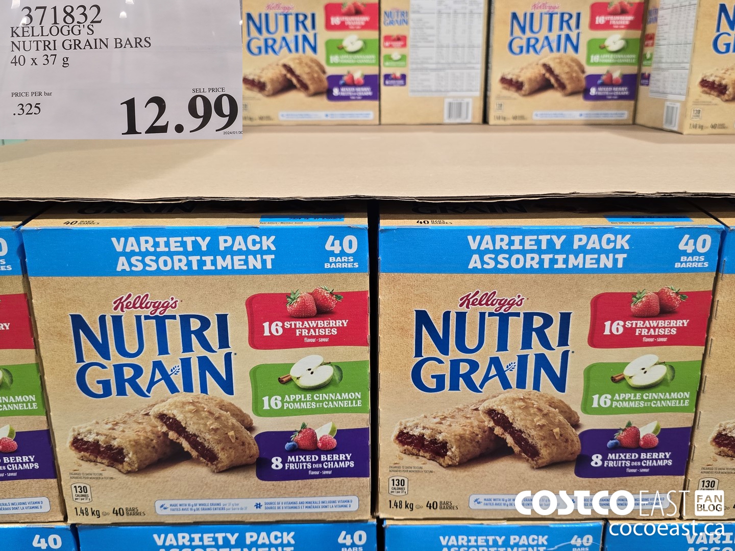 371832 KELLOGG'S NUTRI GRAIN BARS 40 x 37g $12.99