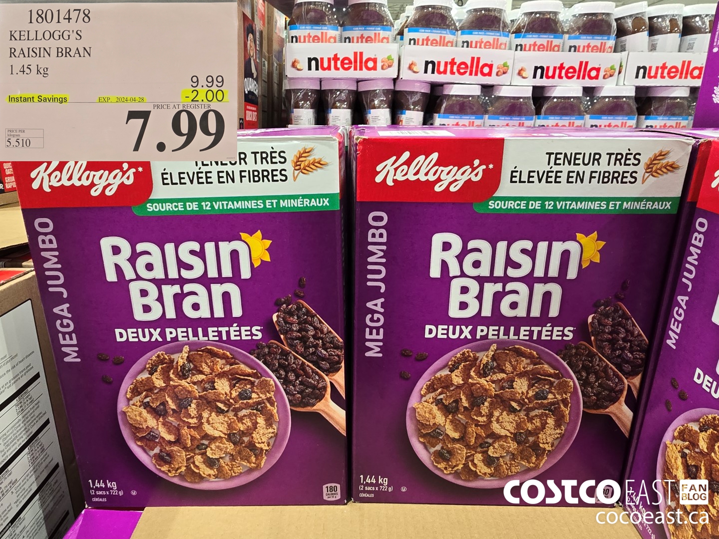 1801478 KELLOGG'S RAISIN BRAN 1.45 kg ($2.00 INSTANT SAVINGS EXPIRES ON 2024-04-28) $7.99