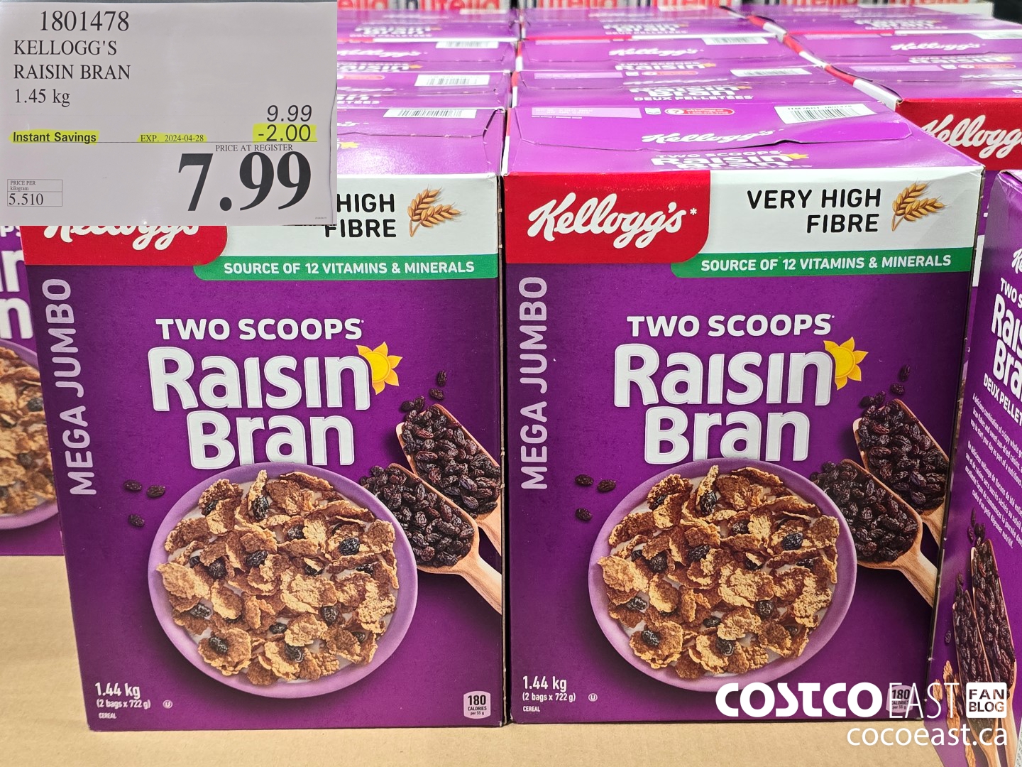 1801478 KELLOGG'S RAISIN BRAN 1.45 kg ($2.00 INSTANT SAVINGS EXPIRES ON 2024-04-28) $7.99