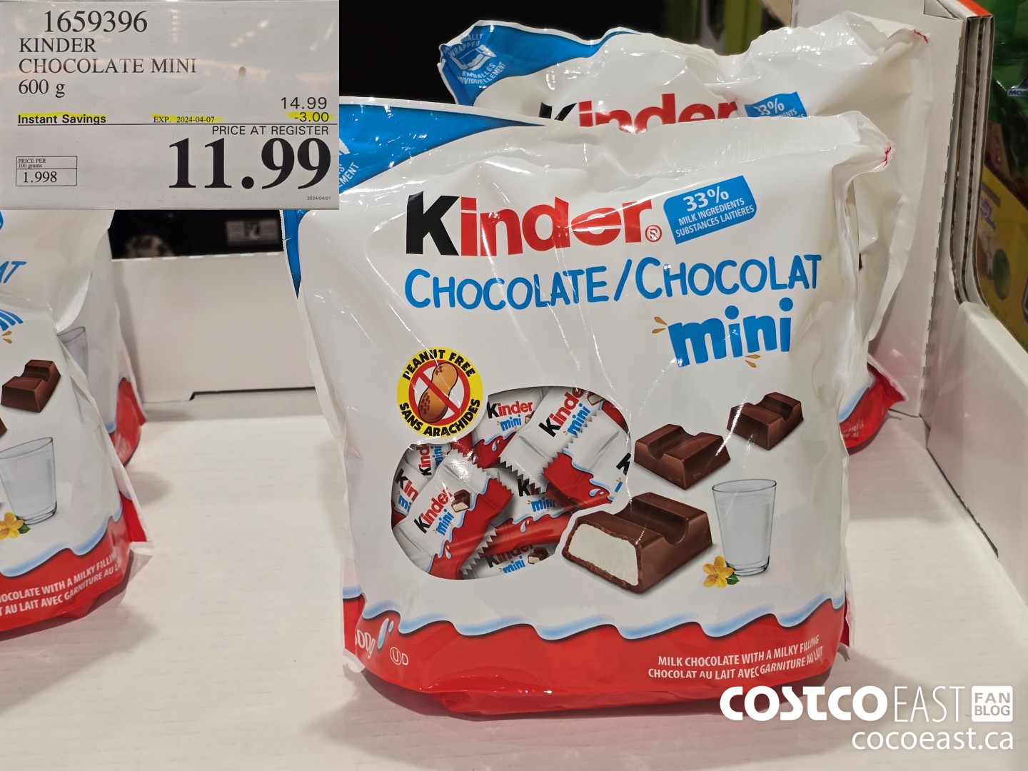 1659396 KINDER CHOCOLATE MINI 600 G ($3.00 INSTANT SAVINGS EXPIRES ON 2024-04-07) $11.99