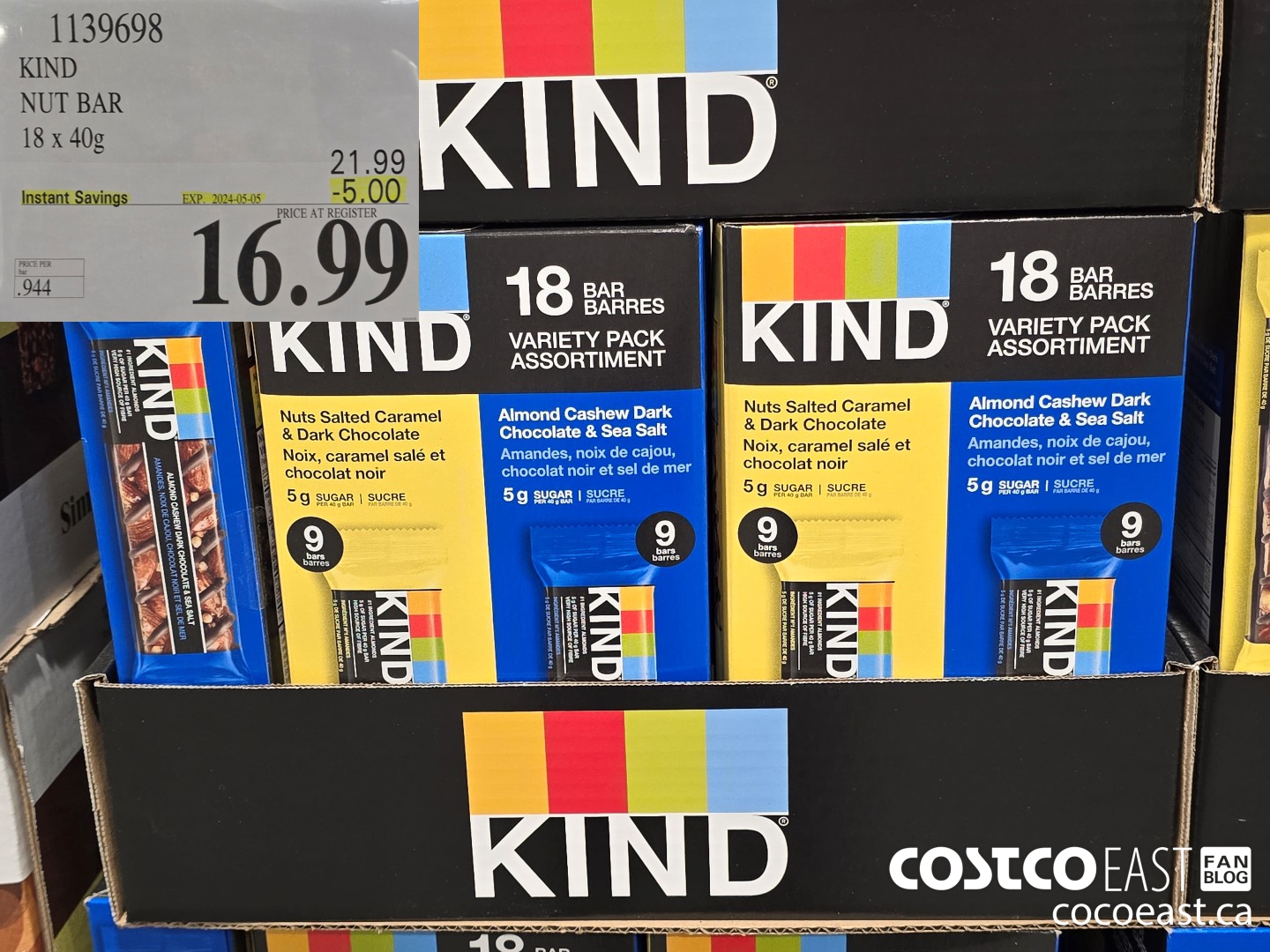 1139698 KIND NUT BAR 18 x 40G ($5.00 INSTANT SAVINGS EXPIRES ON 2024-05-05) $16.99