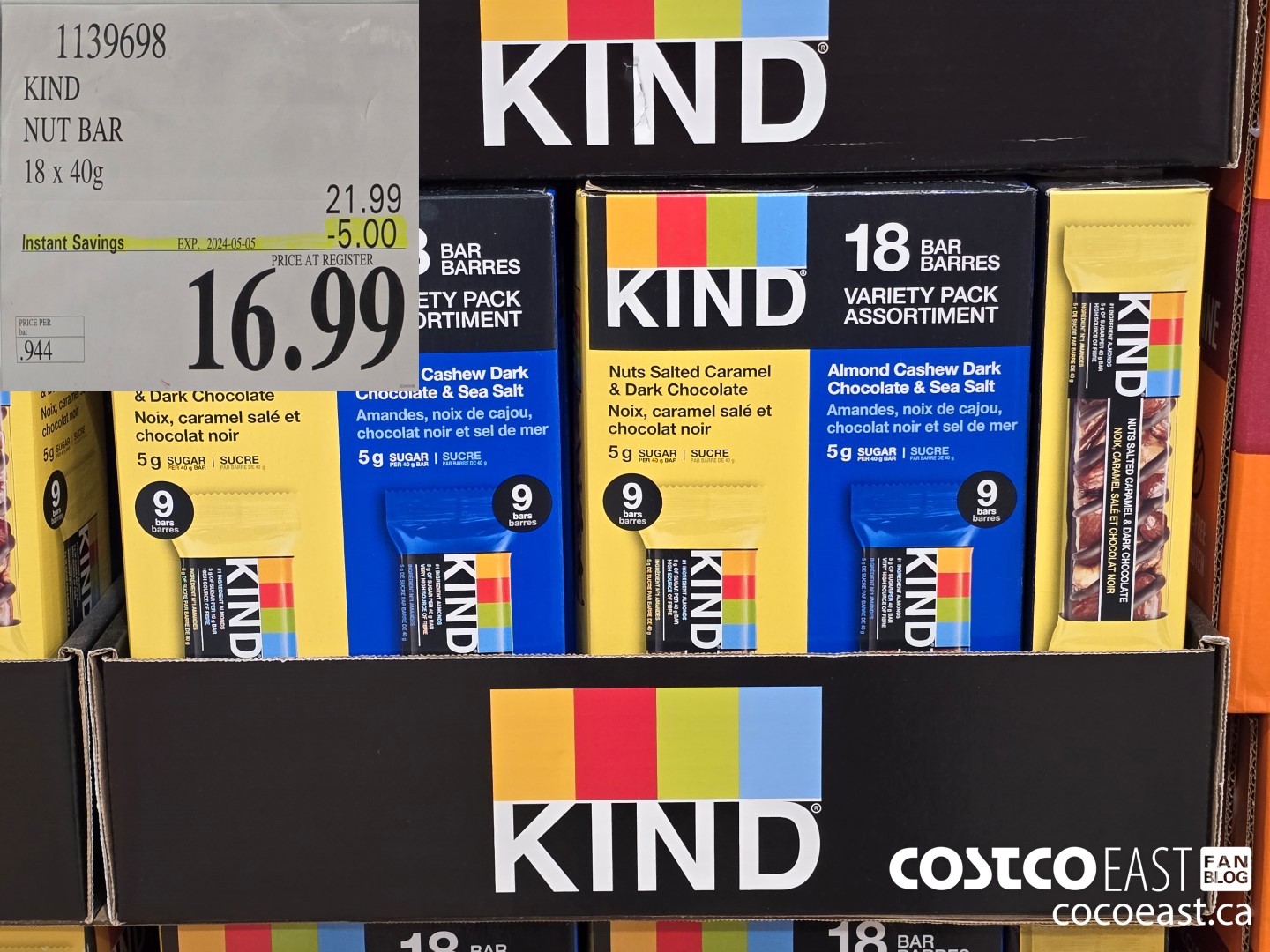 1139698 KIND NUT BAR 18 x 40G ($5.00 INSTANT SAVINGS EXPIRES ON 2024-05-05) $16.99
