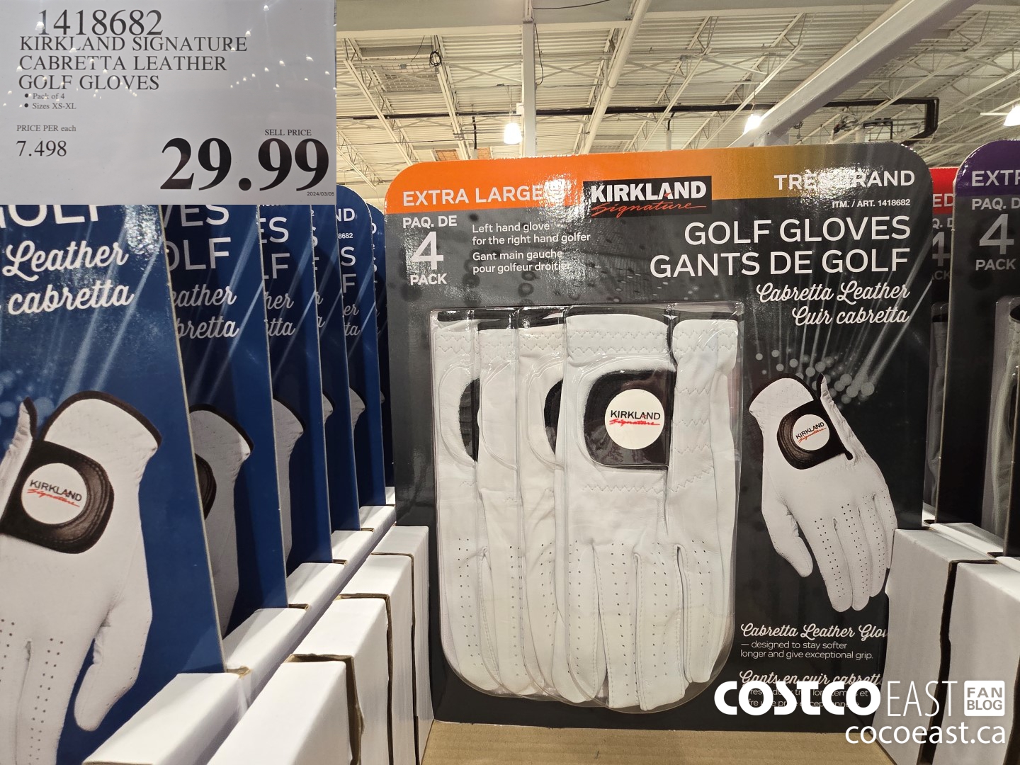 1418682 KIRKLAND SIGNATURES CABRETTA LEATHER GOLF GLOVES $29.99