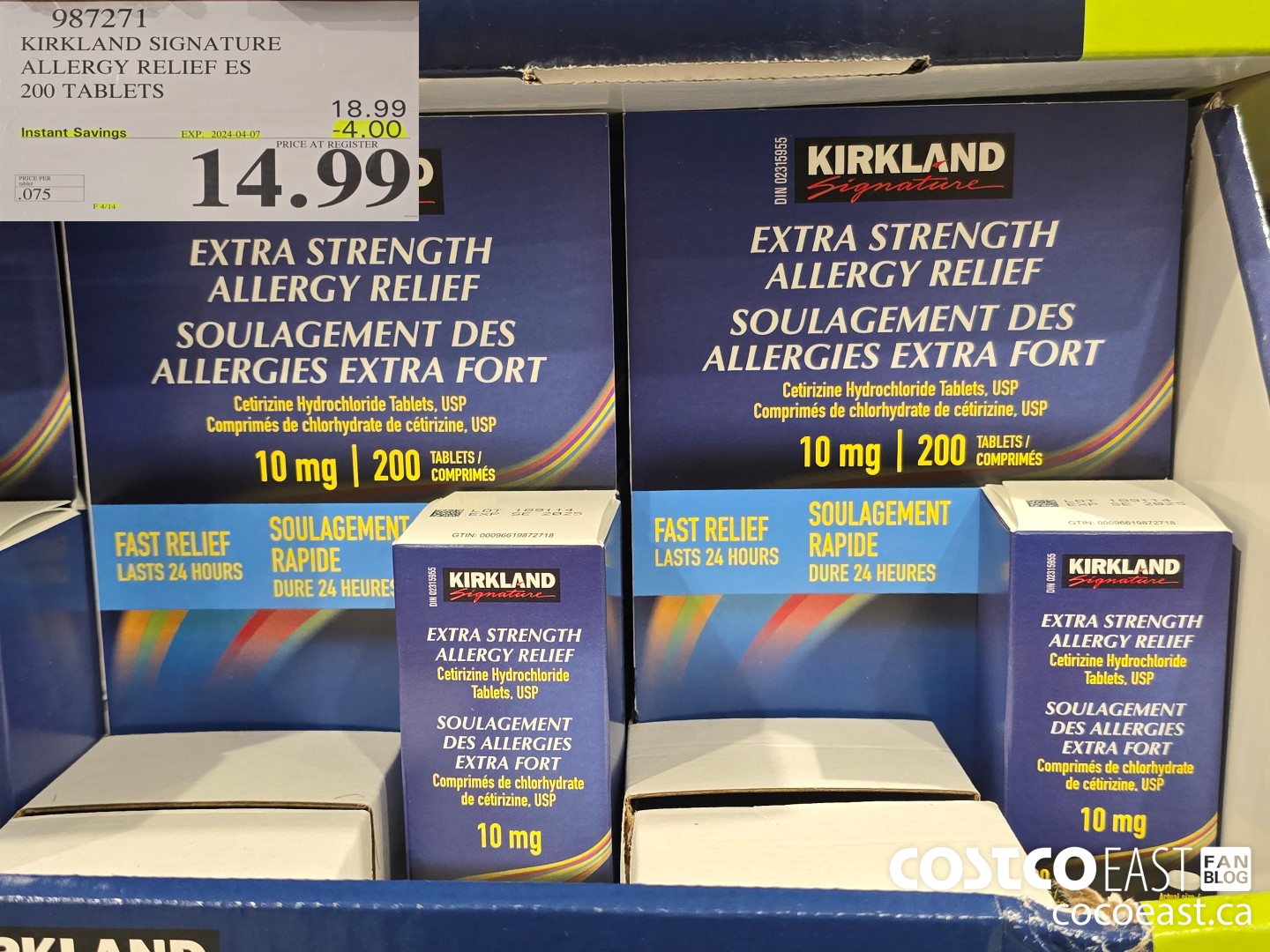987271 KIRKLAND SIGNATURE ALLERGY RELIEF ES 200 TABLETS ($4.00 INSTANT SAVINGS EXPIRES ON 2024-04-07) $14.99