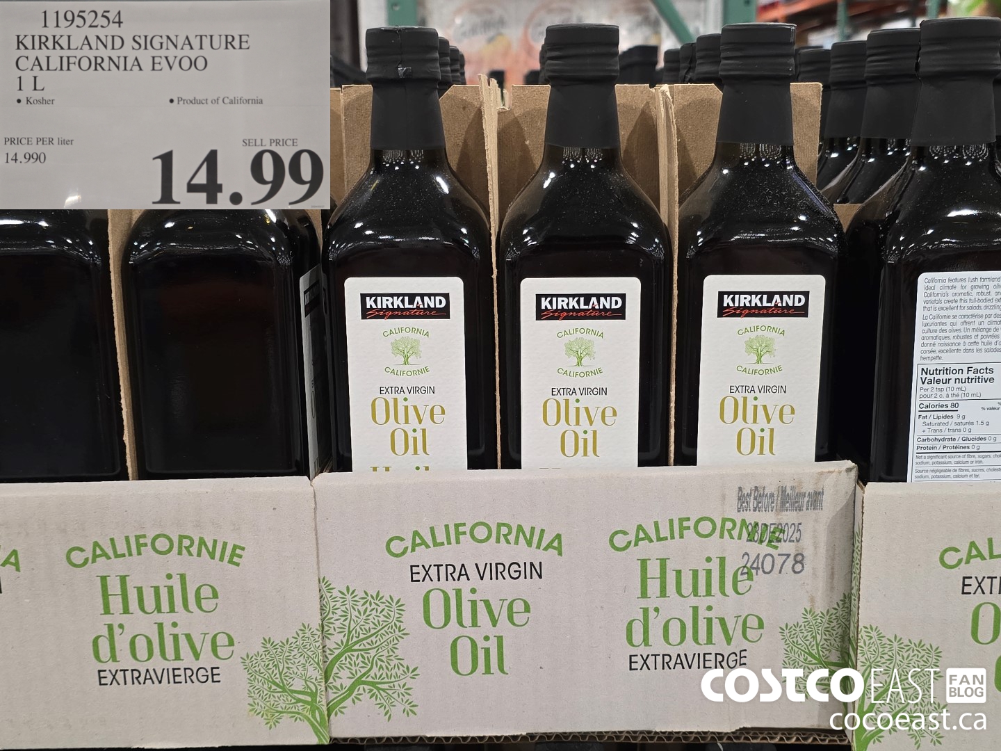 1195254 KIRKLAND SIGNATURE CALIFORNIA EVOO 1 L $14.99