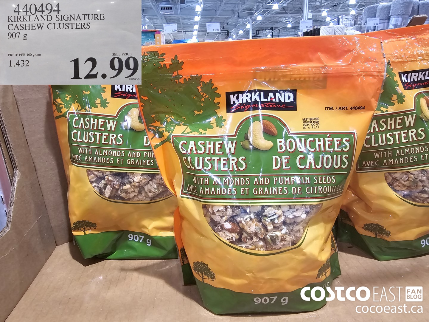 440494 KIRKLAND SIGNATURE CASHEW CLUSTERS 907 G $12.99