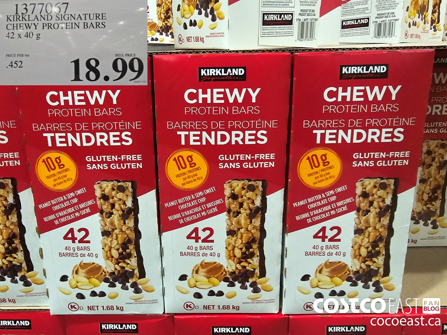 1377067 KIRKLAND SIGNATURE CHEWY PROTEIN BARS 42 X 40 G $18.99