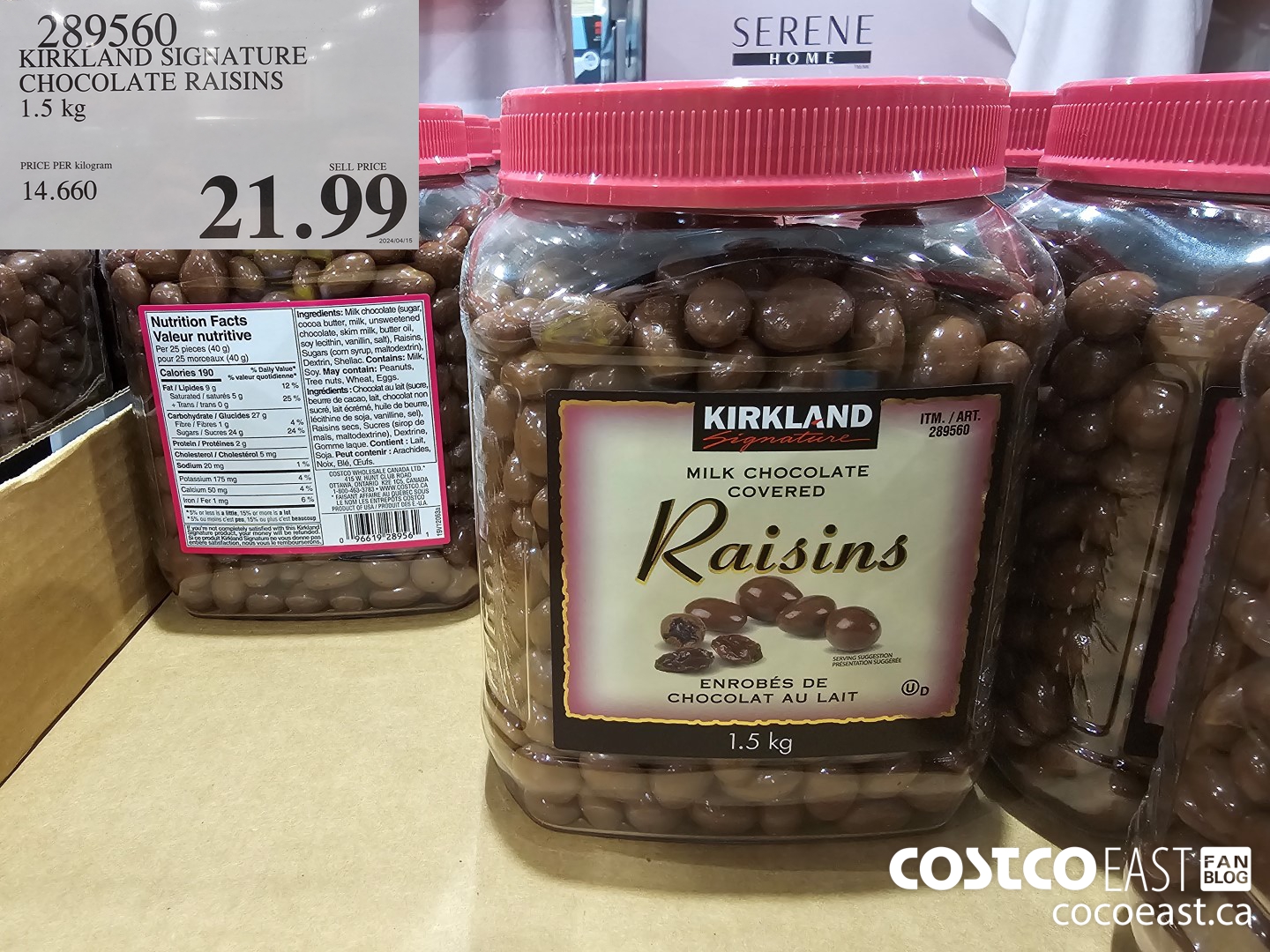 289560 KIRKLAND SIGNATURE CHOCOLATE RAISINS 1.5 kg $21.99