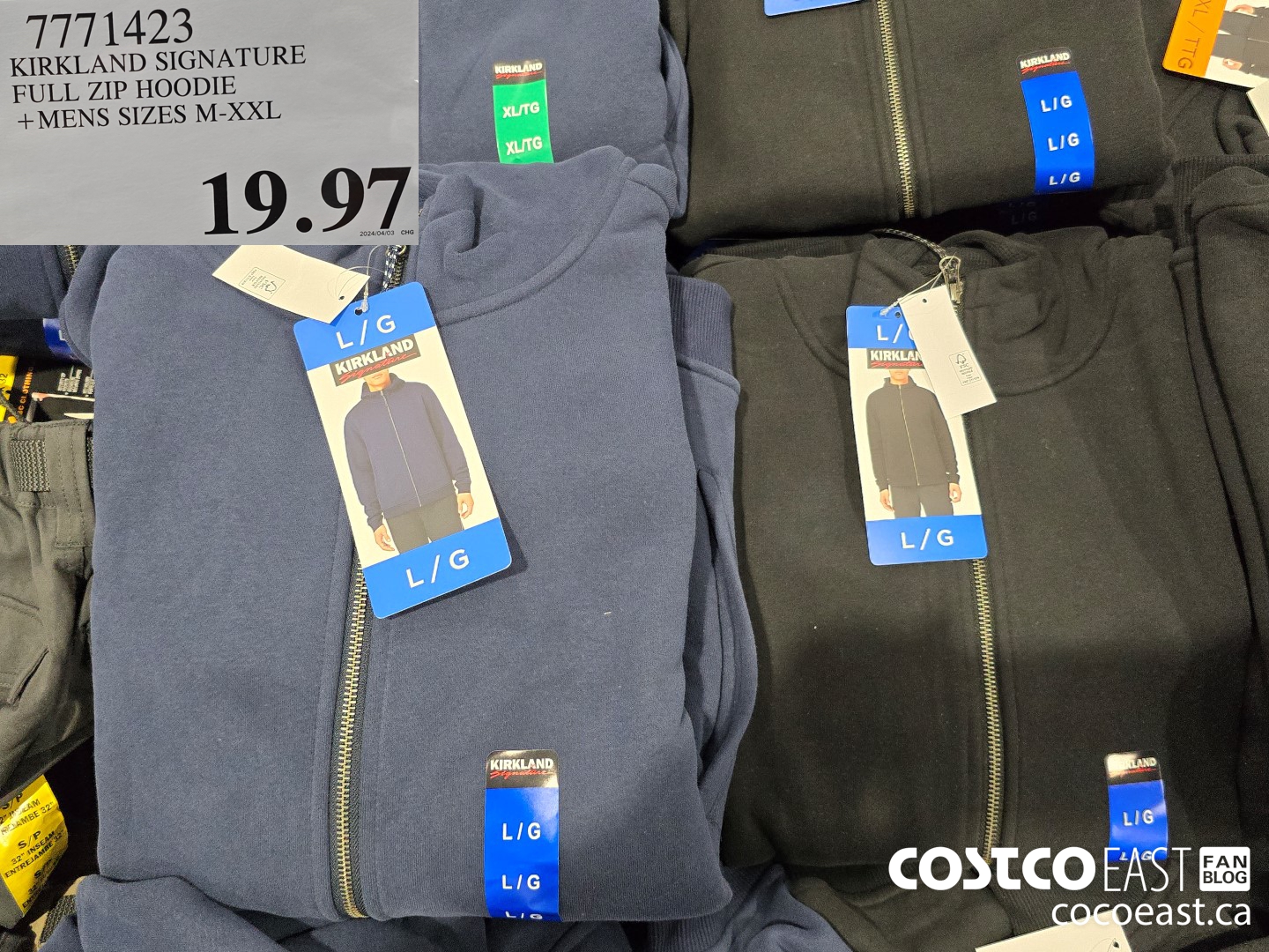 7771423 KIRKLAND SIGNATURE FULL ZIP HOODIE +MENS SIZES M-XXL $19.97