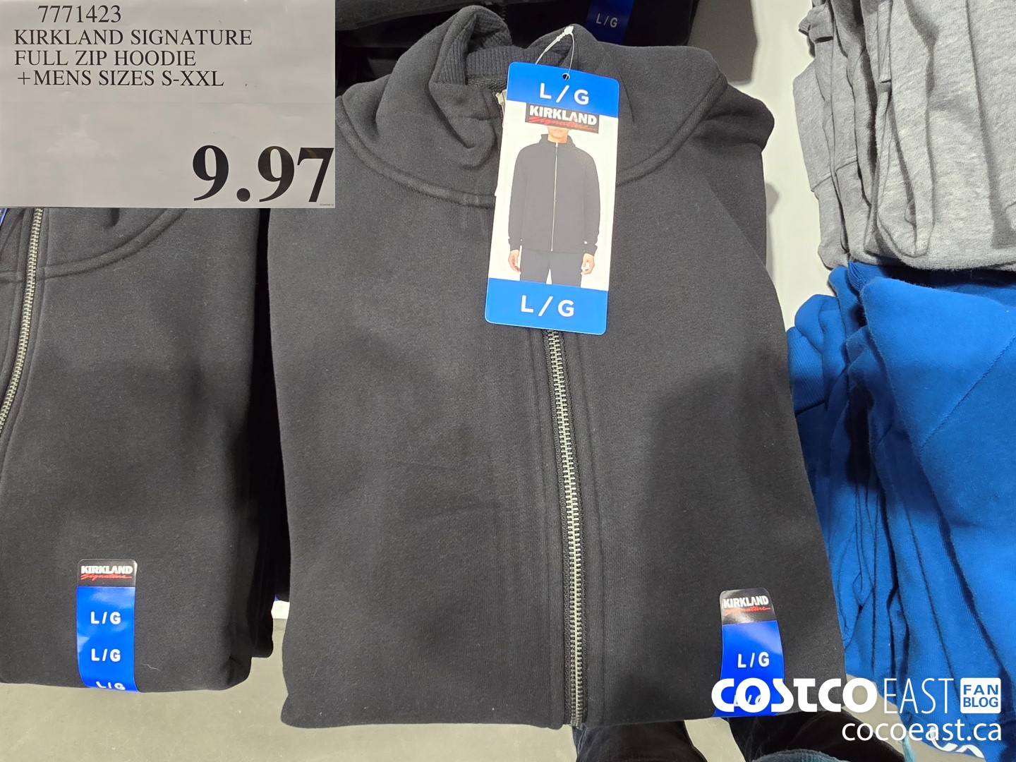 7771423 KIRKLAND SIGNATURE FULL ZIP HOODIE +MENS SIZES M-XXL $9.97