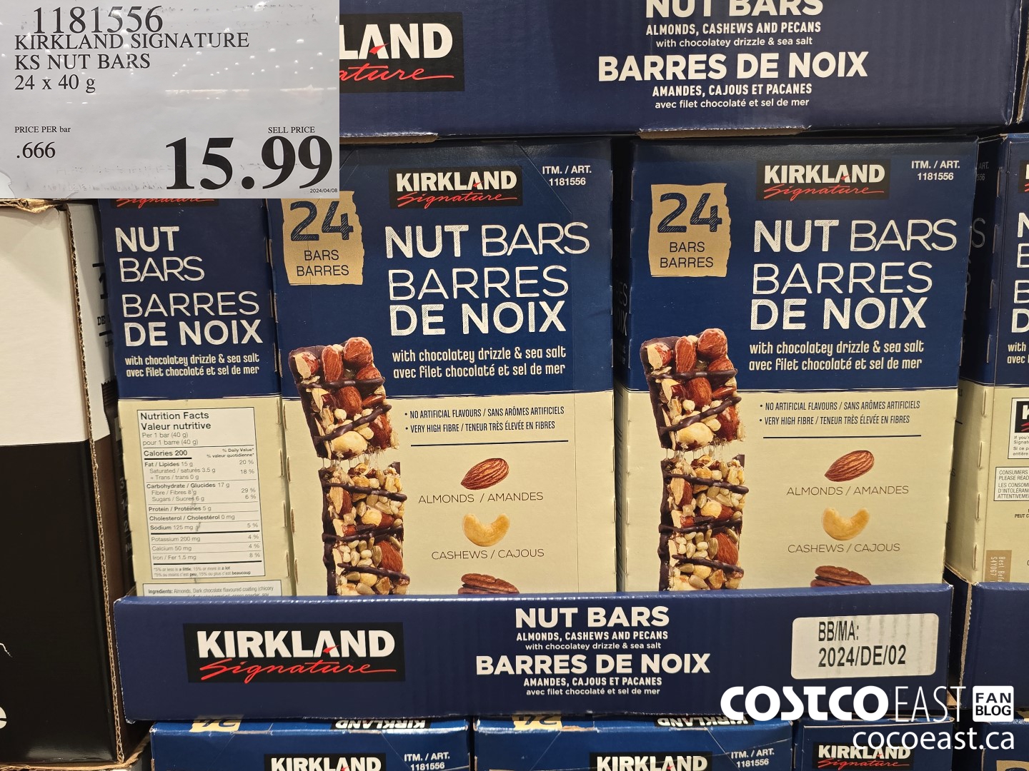 1181556 KIRKLAND SIGNATURE KS NUT BARS 24 X 40 G $15.99