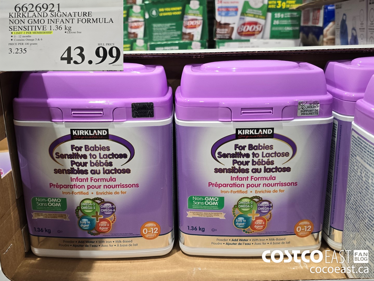 6626972 KIRKLAND SIGNATURE NON GMO INFANT FORMULA SENSITIVE 1.36 kg $43.99