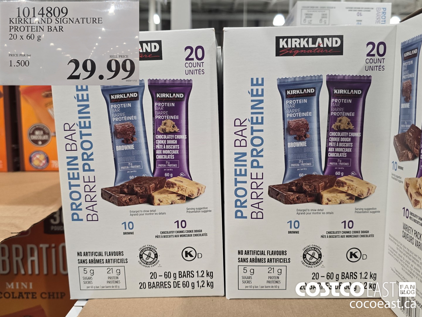 1014809 KIRKLAND SIGNATURE PROTEIN BAR 20 x 60 g $29.99