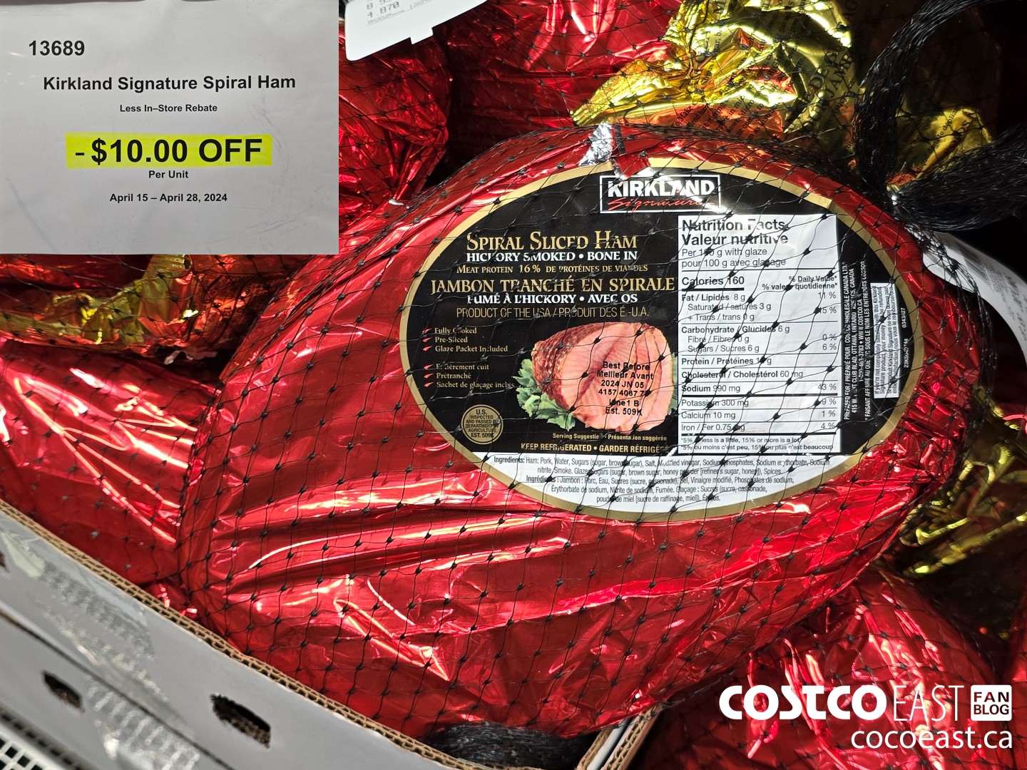 13689 KIRKLAND SIGNATURE SPIRAL SLICED HAM ($10.00 INSTANT SAVINGS)