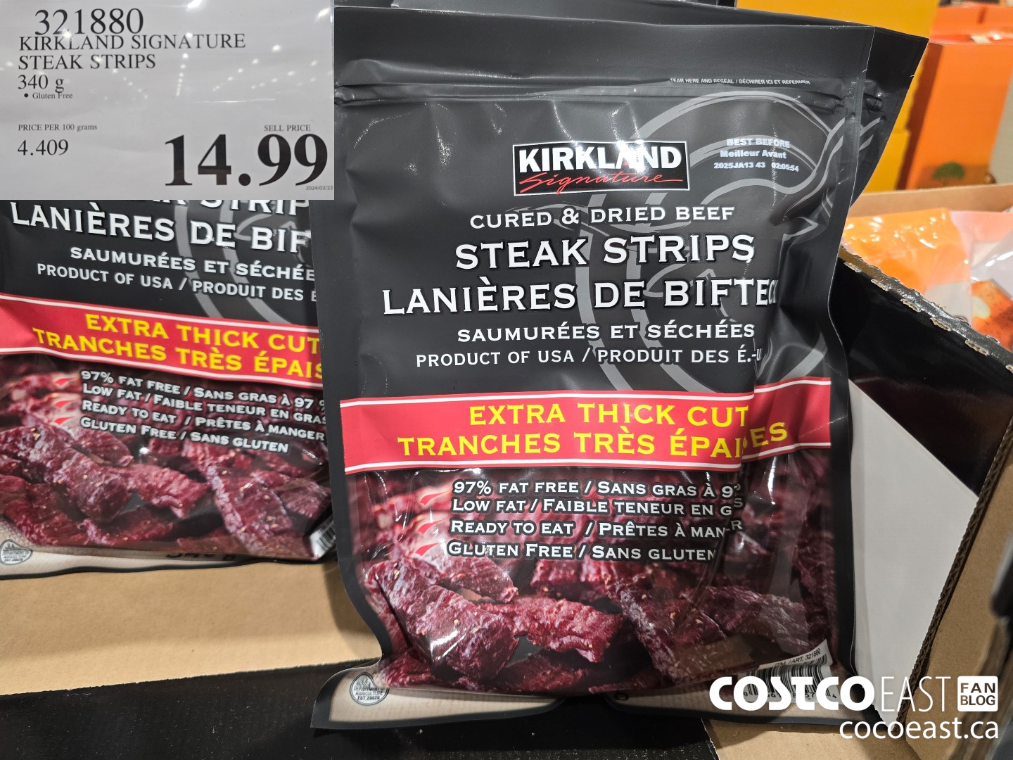 321880 KIRKLAND SIGNATURE STEAK STRIPS 340 g $14.99