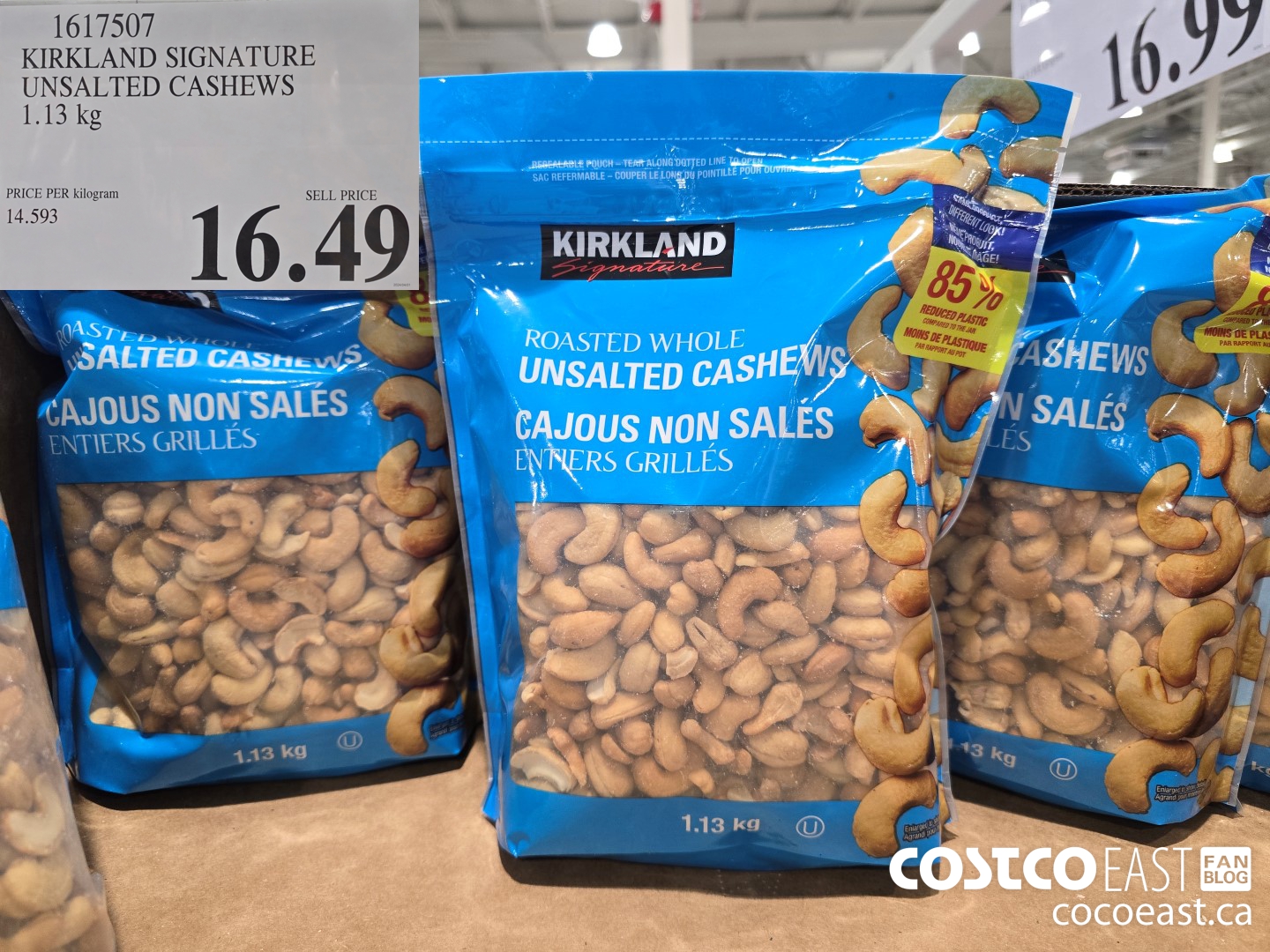 1617507 KIRKLAND SIGNATURE UNSALTED CASHEWS 1.13 KG $16.49