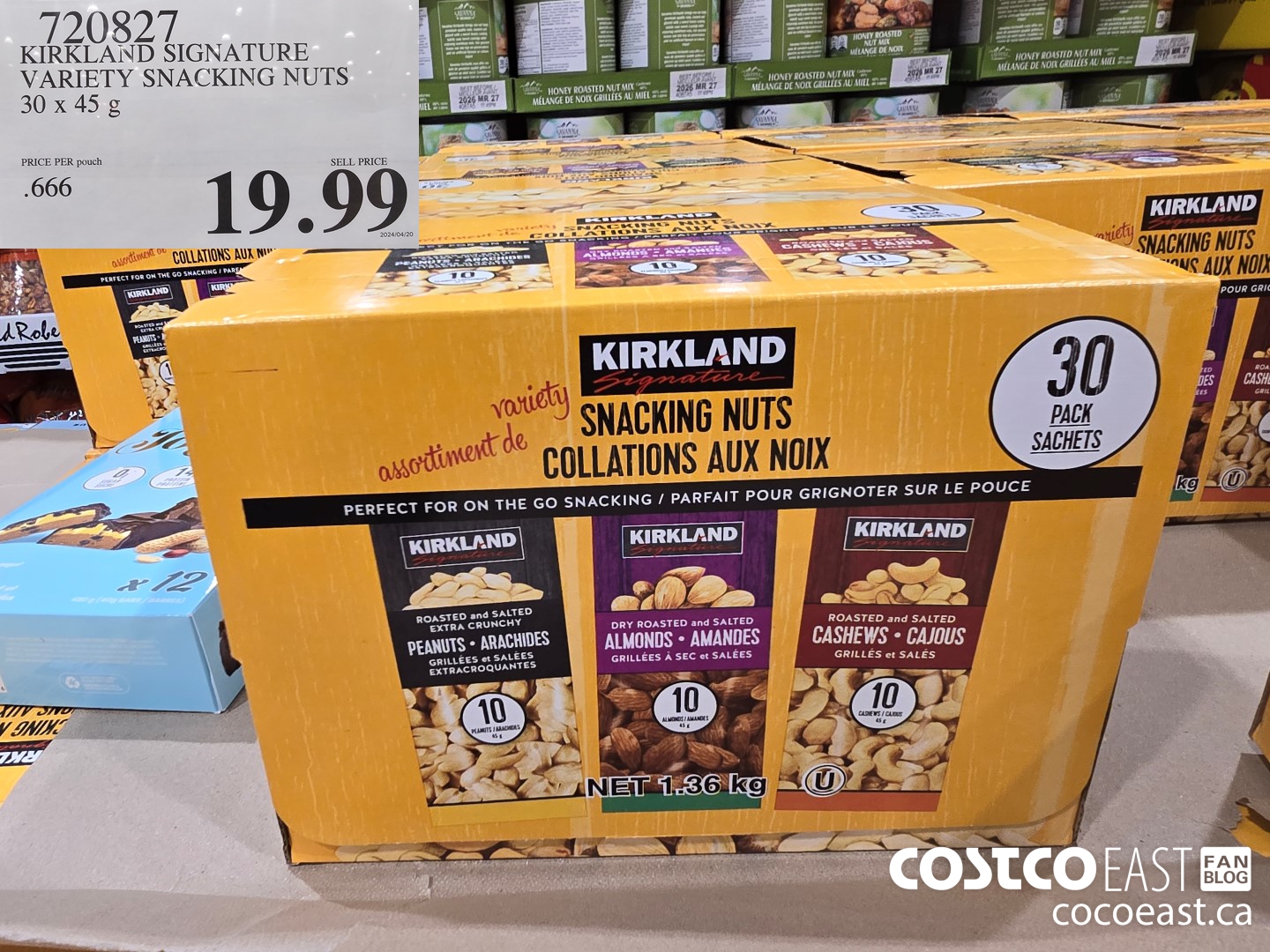 720827 KIRKLAND SIGNATURE VARIETY SNACKING NUTS 30 x 45 G $19.99