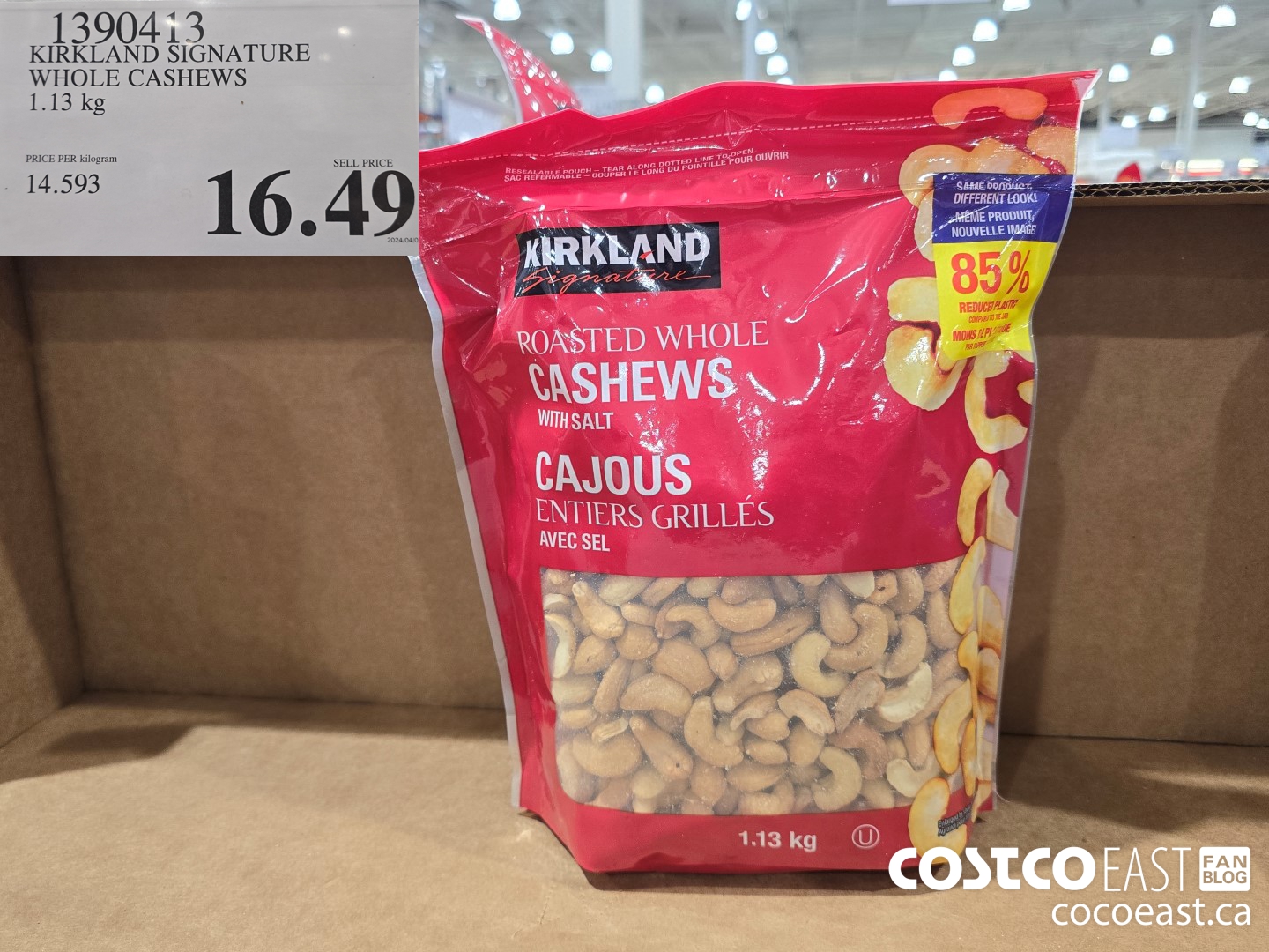 1390413 KIRKLAND SIGNATURE WHOLE CASHEWS 1.13 KG $16.49