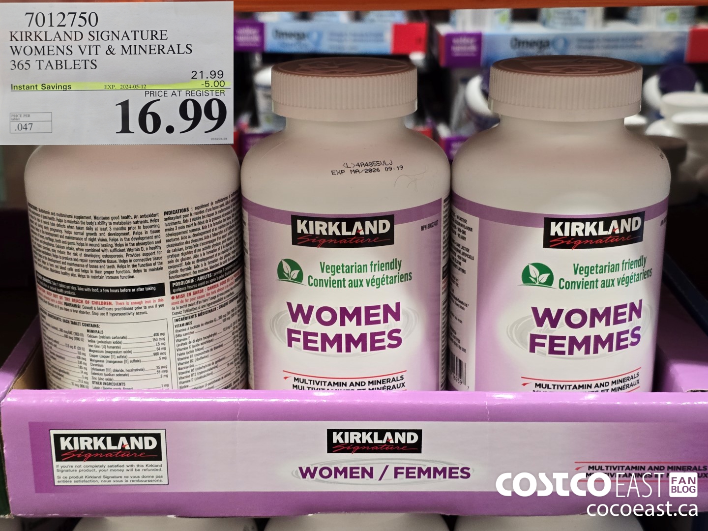 7012750 KIRKLAND SIGNATURE WOMEN VIT & MINERALS 365 TABLETS ($5.00 INSTANT SAVINGS EXPIRES ON 2024-05-12) $16.99