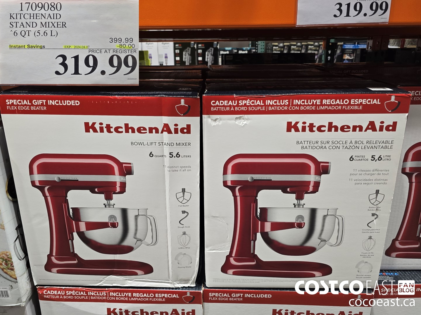 1709080 KITCHENAID STAND MIXER 6 QT (5.6 L) ($80.00 INSTANT SAVINGS EXPIRES ON 2024-04-07) $319.99