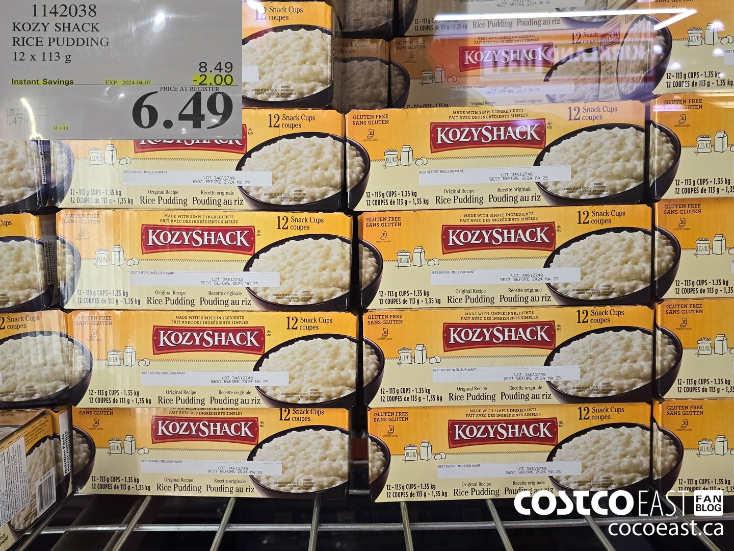 1142038 KOZY SHACK RICE PUDDING 12 x 113G ($2.00 INSTANT SAVINGS EXPIRES ON 2024-04-07) $6.49