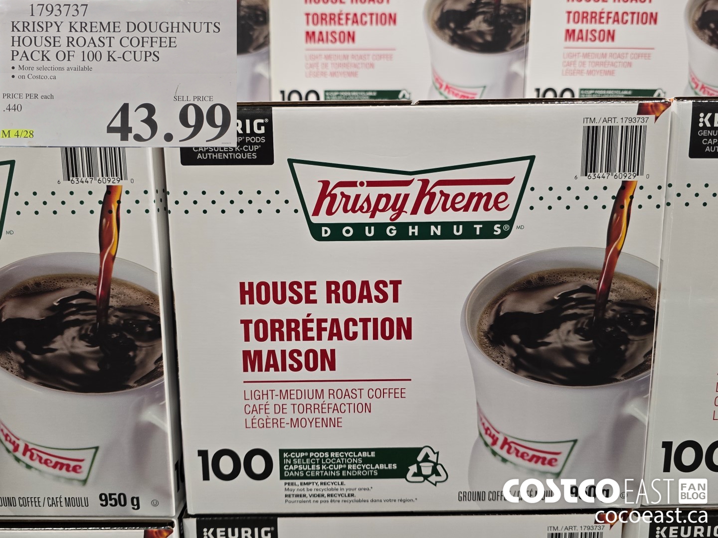 1793737 KRISPY KREME DOUGHNUTS HOUSE ROAST COFFEE PACK OF 100 K-CUPS $43.99