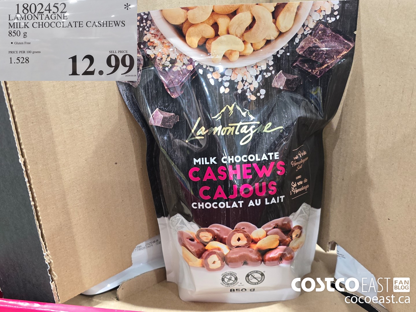 1802452 LAMONTAGNE MILK CHOCOLATE CASHEWS 850 g $12.99