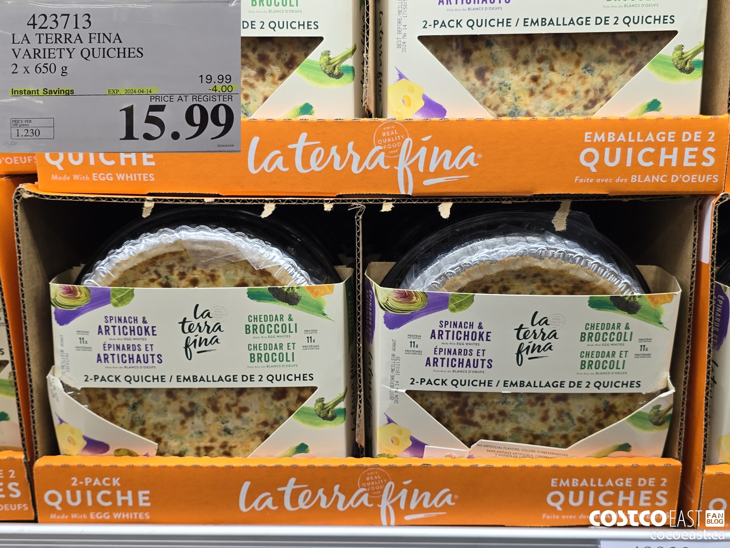 423713 LA TERRA FINA VARIETY QUICHES 2 X 650 G ($4.00 INSTANT SAVINGS EXPIRES ON 2024-04-14) $15.99