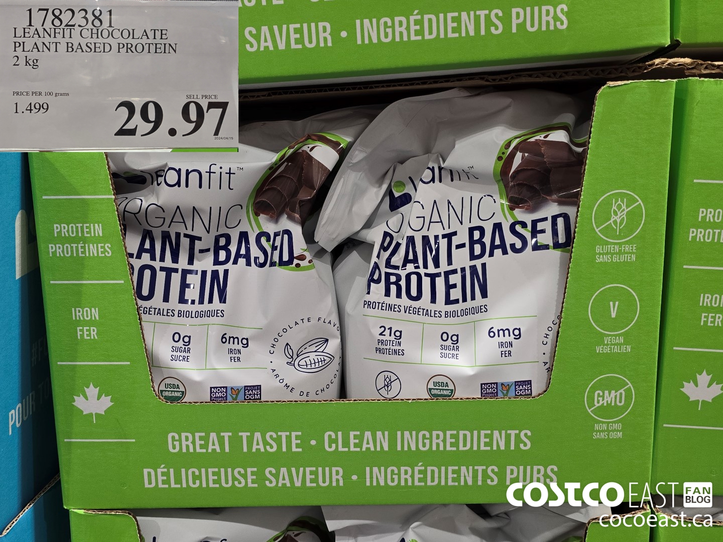 1782381 LEANFIT CHOCOLATE PLANT BASED PROTEIN 2 KG $29.97