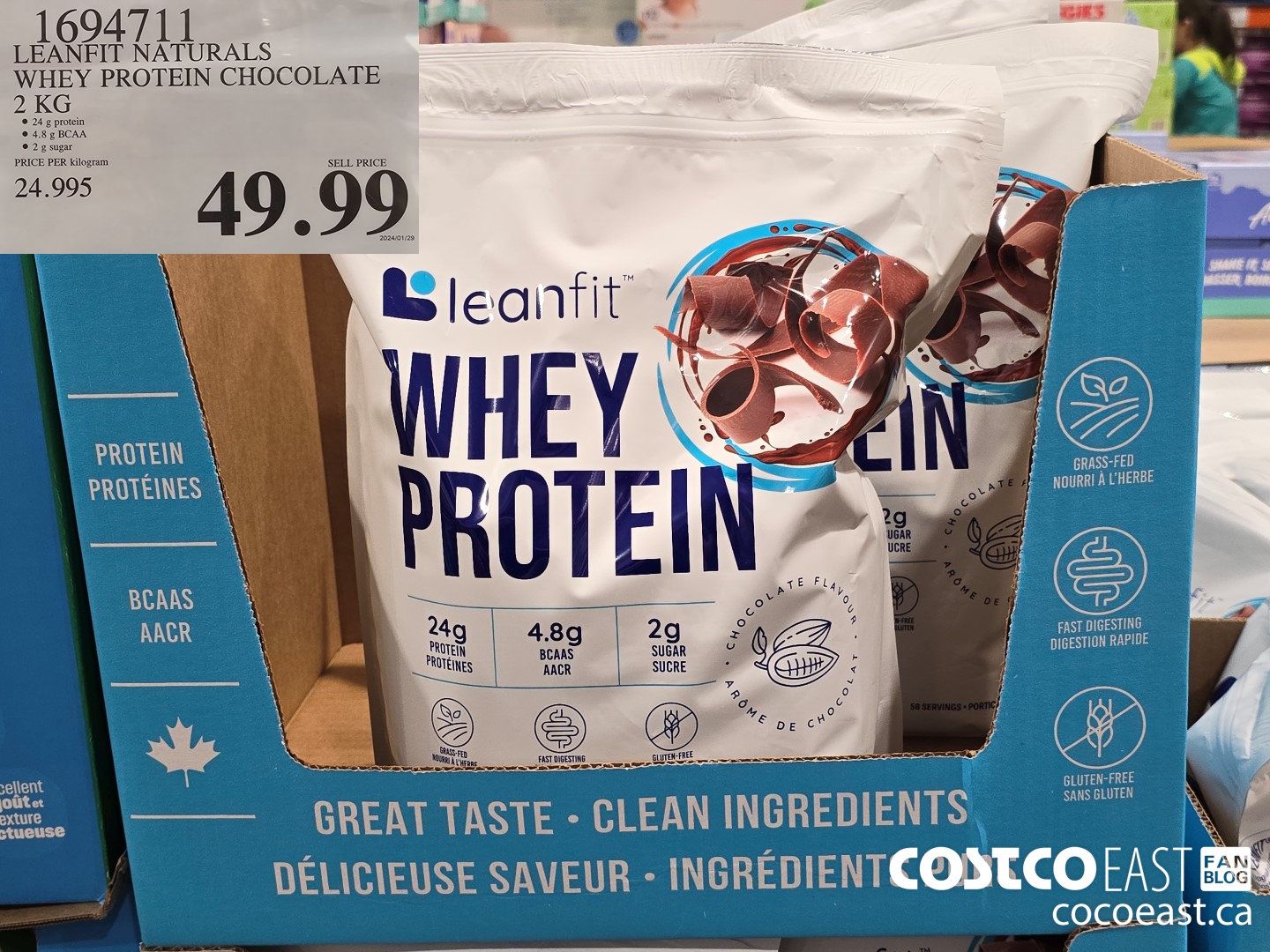 1694711 LEANFIT NATURALS WHEY PROTEIN CHOCOLATE 2KG $49.99