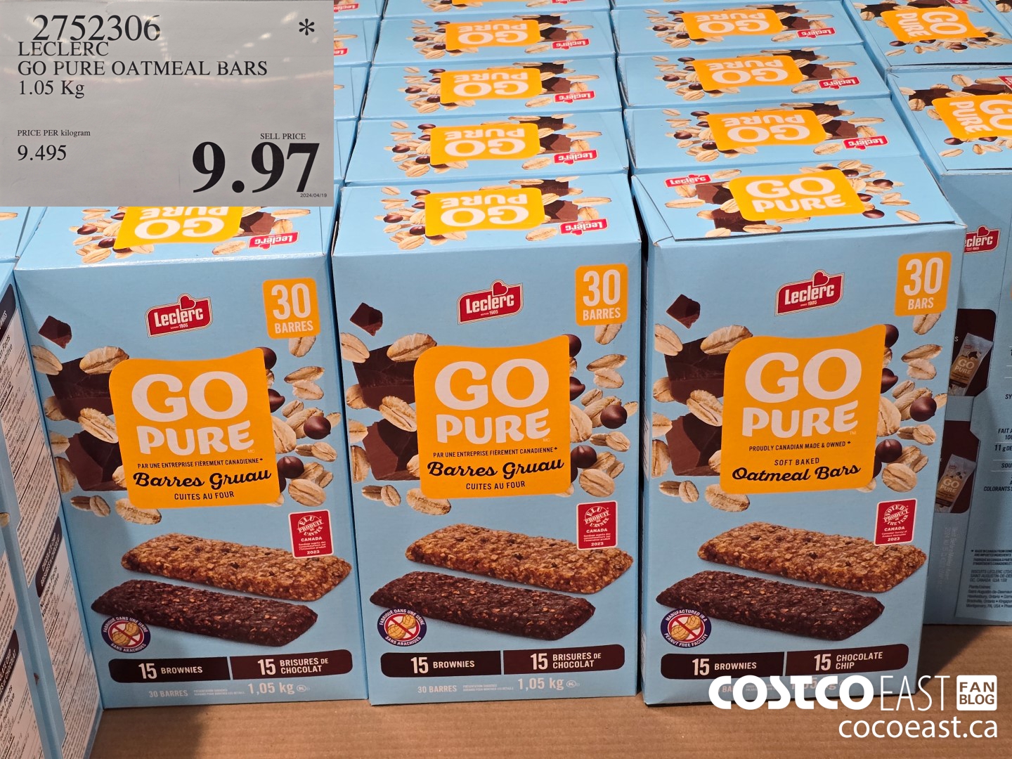2752306 LECLERC GO PURE OATMEAL BARS 1.05 Kg $9.97