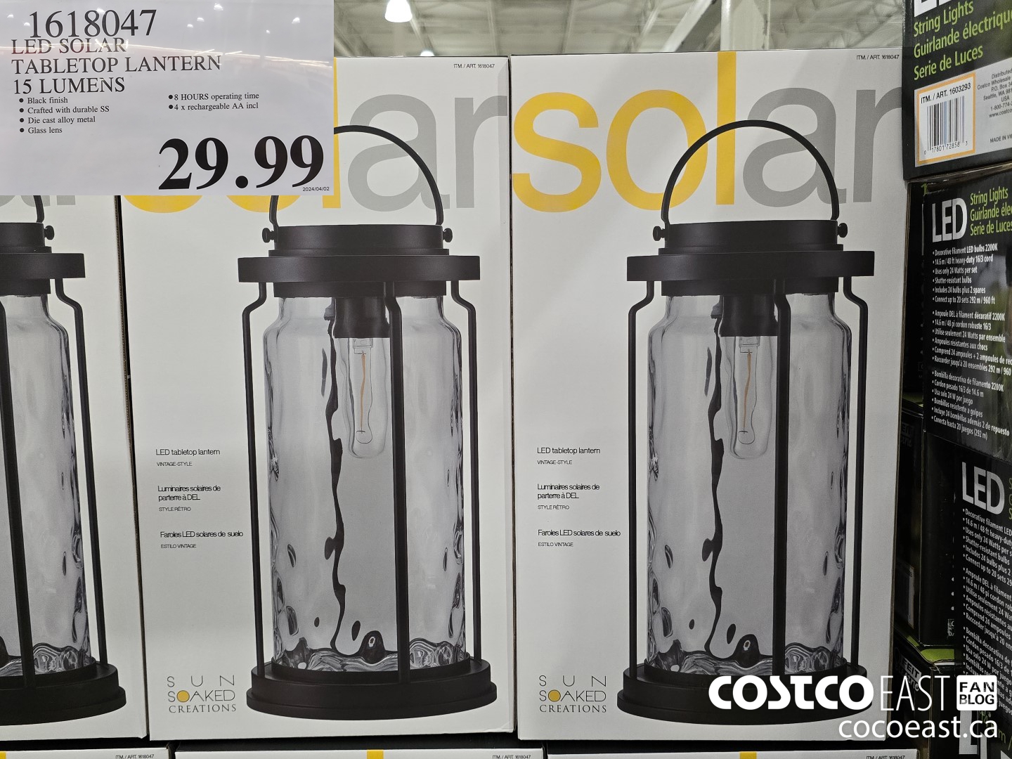 1618047 LED SOLAR TABLETOP LANTERN 15 LUMENS $29.99