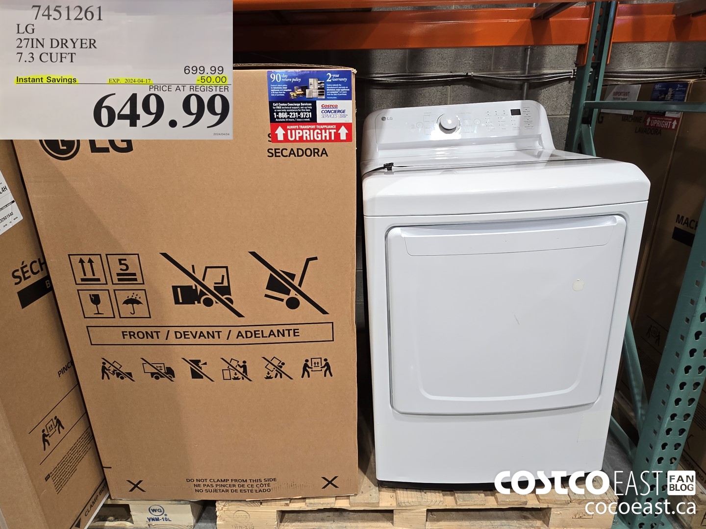 7451261 LG 27IN DRYER 7.3 CU.FT ($50.00 INSTANT SAVINGS EXPIRES ON 2024-04-17) $649.99