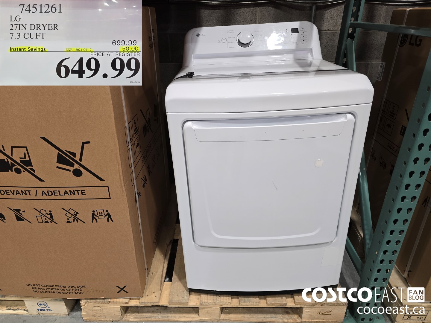 7451261 LG 27IN DRYER 7.3 CU.FT ($50.00 INSTANT SAVINGS EXPIRES ON 2024-04-17) $649.99