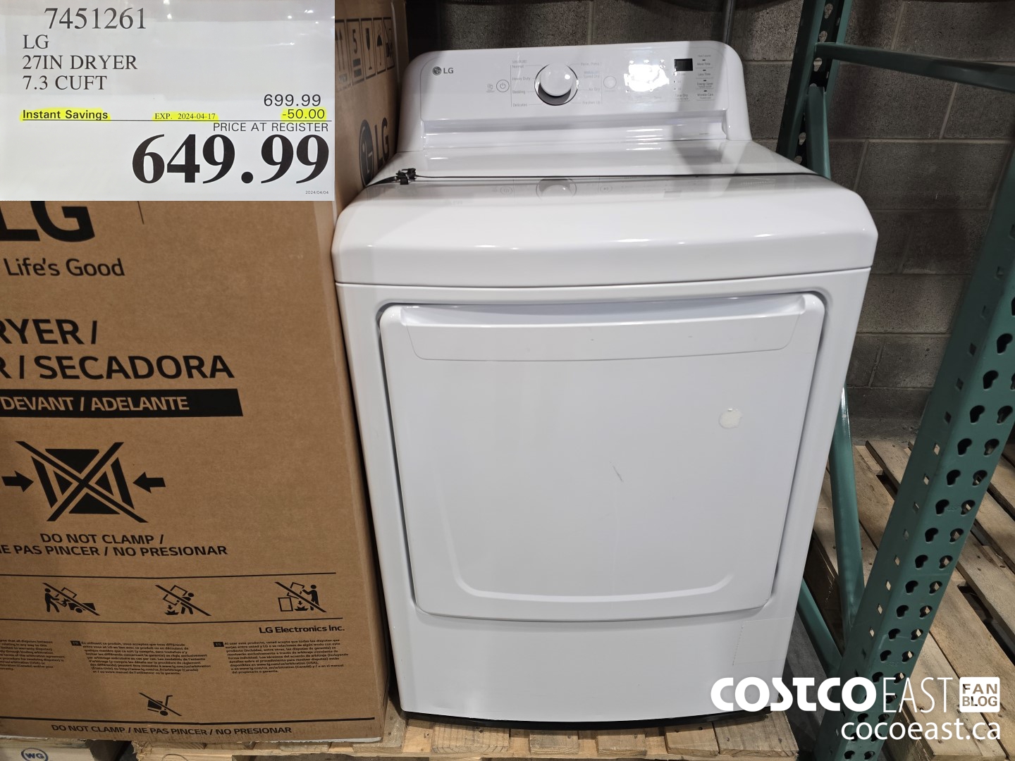 7451261 LG 27IN DRYER 7.3 CU.FT ($50.00 INSTANT SAVINGS EXPIRES ON 2024-04-17) $649.99