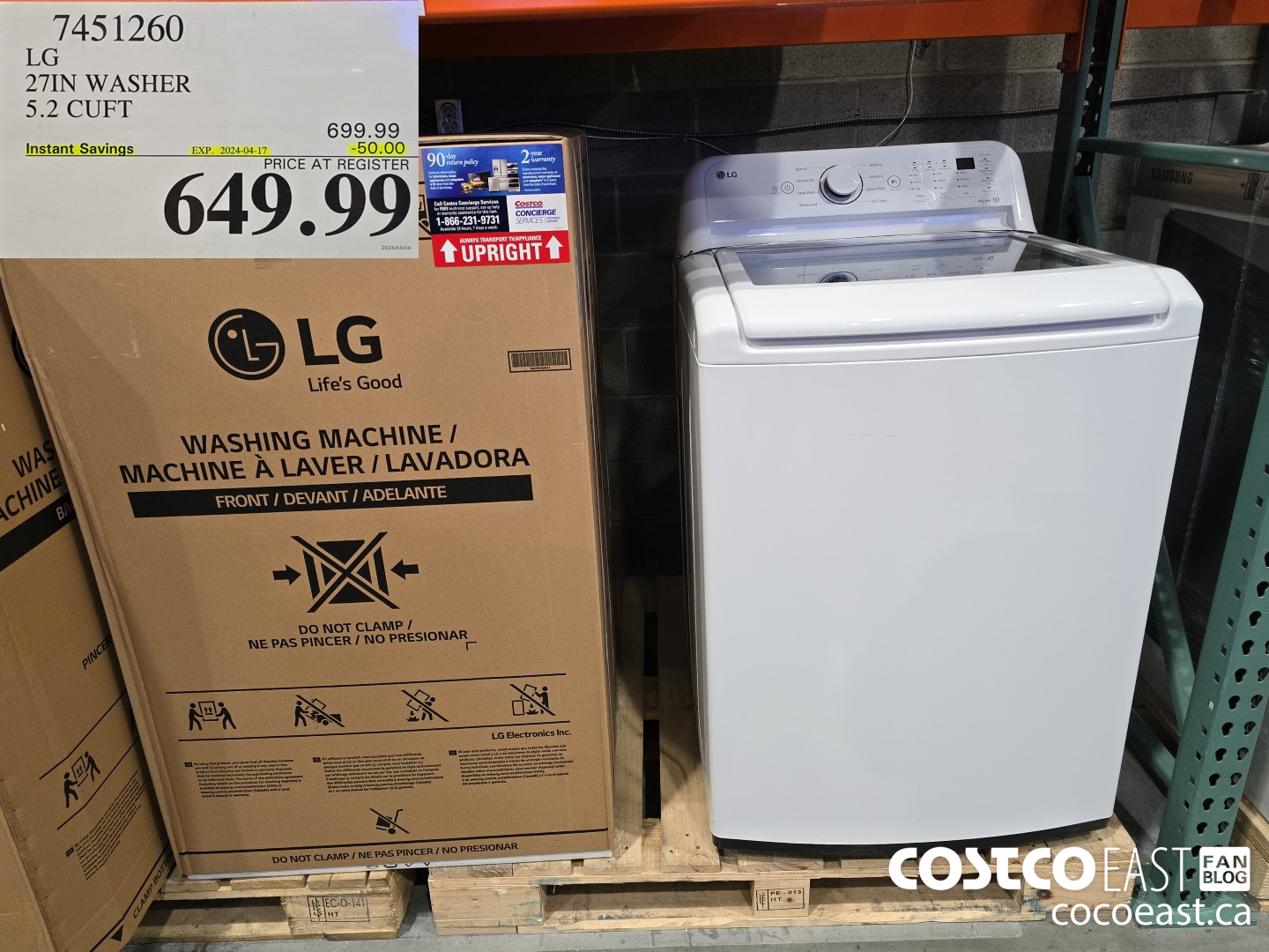 7451260 LG 27IN WASHER 5.2 CUFT ($50.00 INSTANT SAVINGS EXPIRES ON 2024-04-17) $649.99