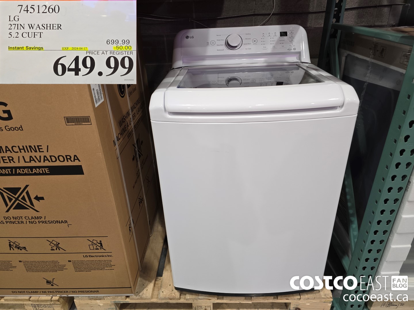 7451260 LG 27IN WASHER 5.2 CUFT ($50.00 INSTANT SAVINGS EXPIRES ON 2024-04-17) $649.99