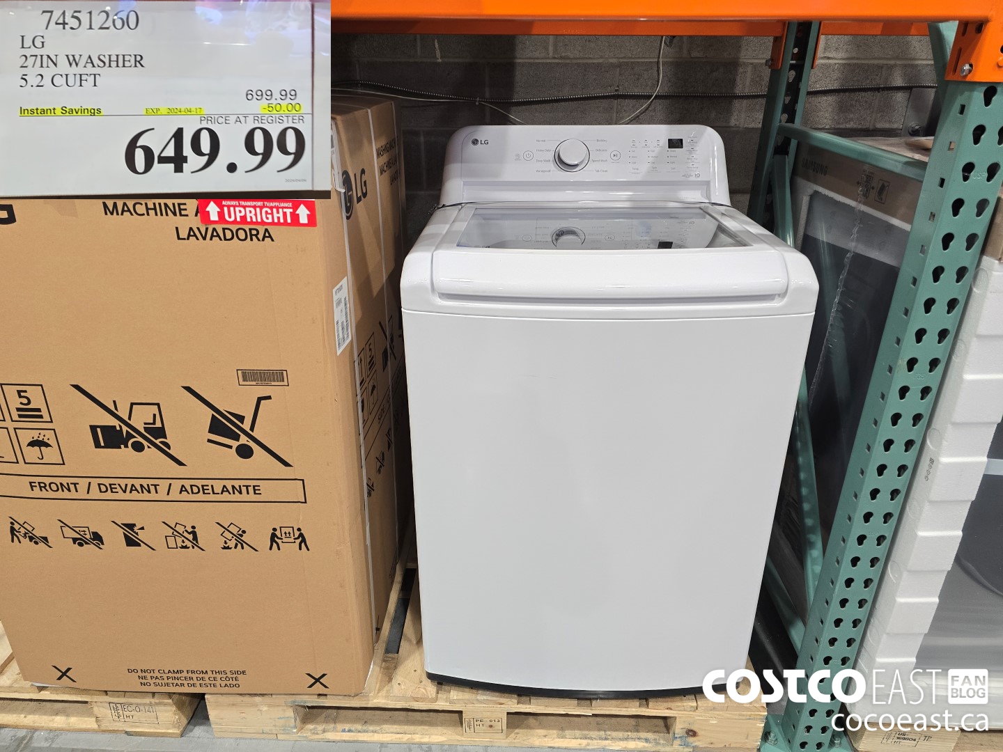 7451260 LG 27IN WASHER 5.2 CUFT ($50.00 INSTANT SAVINGS EXPIRES ON 2024-04-17) $649.99