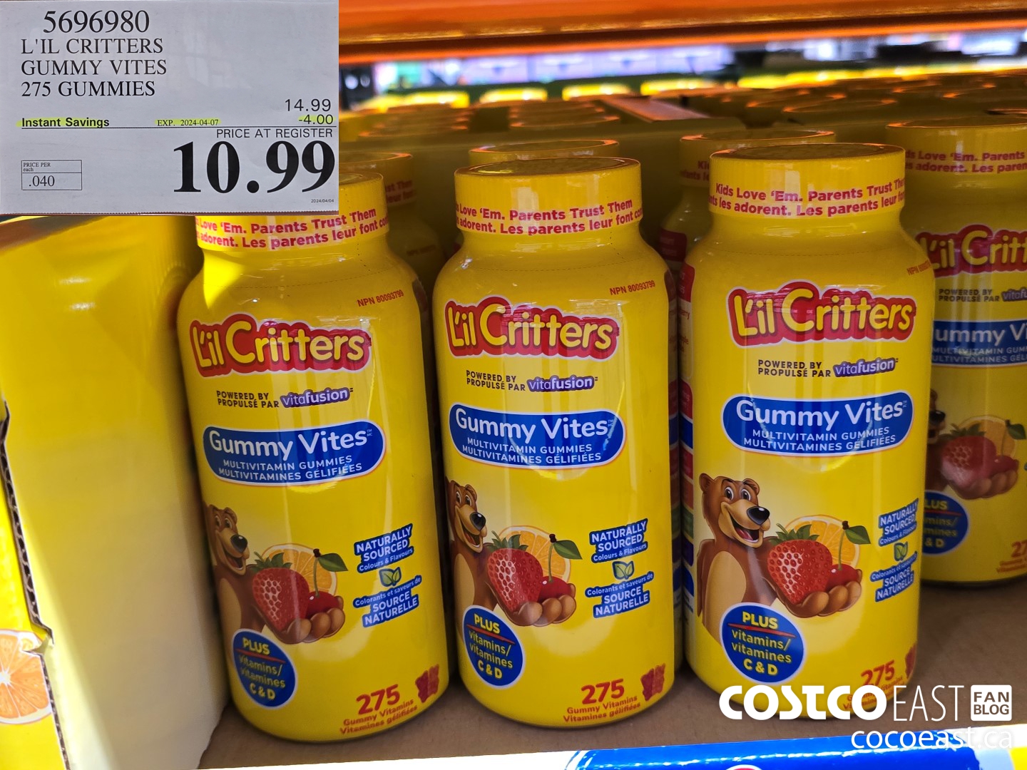 5696980 L'IL CRITTERS GUMMY VITES 275 GUMMIES ($4.00 INSTANT SAVINGS EXPIRES ON 2024-04-07) $10.99