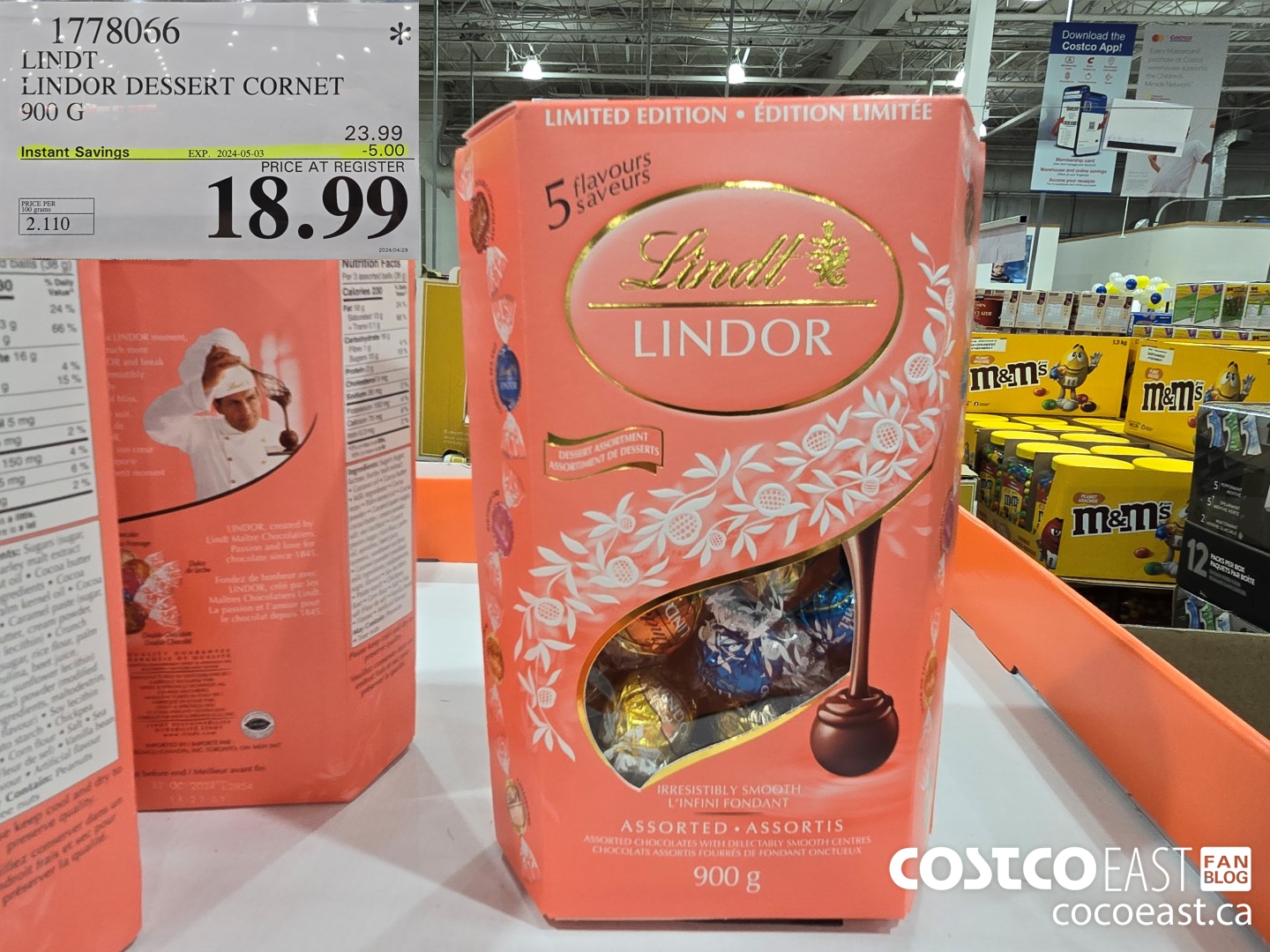 1778066 LINDT LINDOR DESSERT CORNET 900 G ($5.00 INSTANT SAVINGS EXPIRES ON 2024-05-03) $18.99