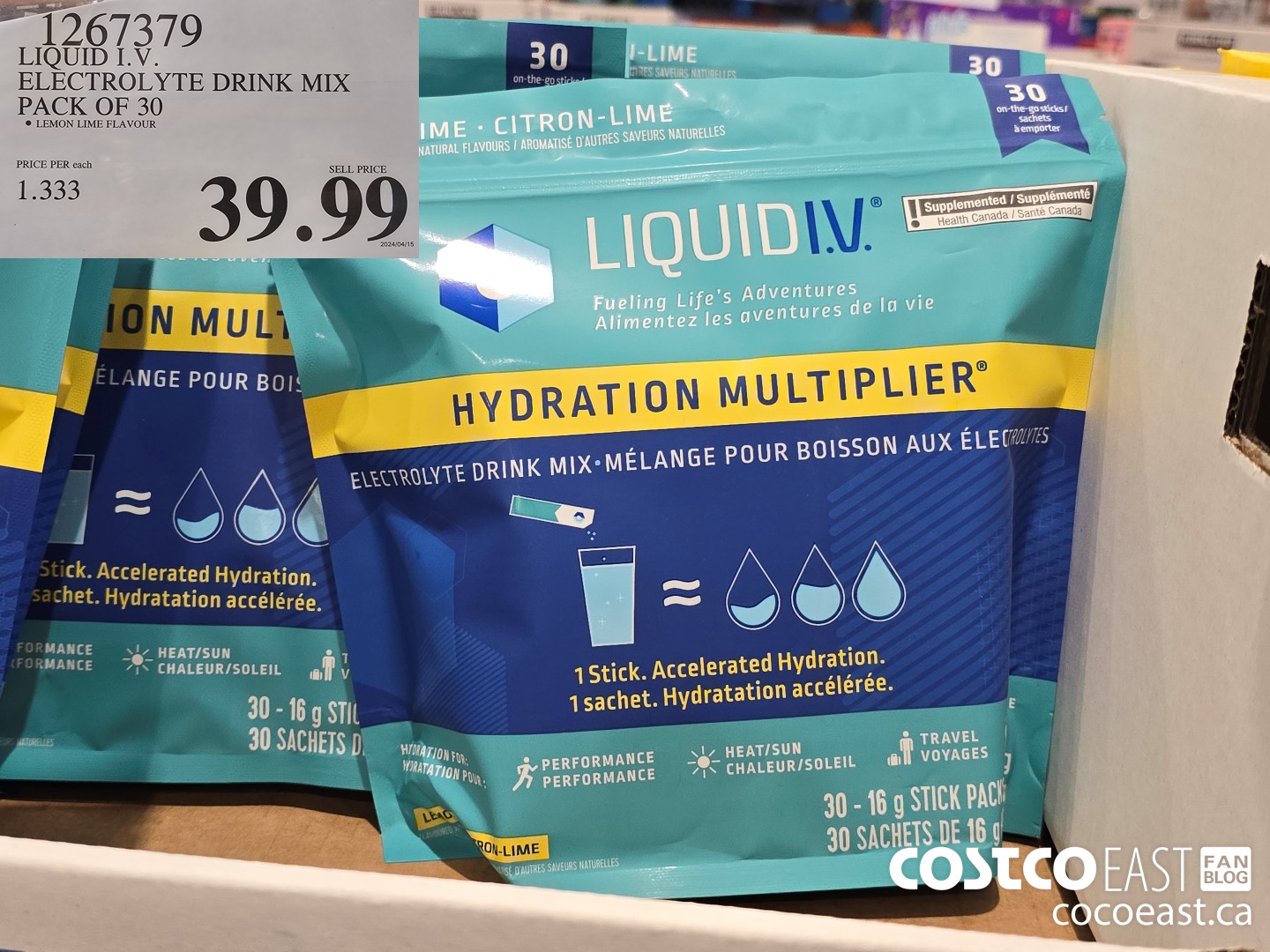 1267379 LIQUID I.V. ELECTROLYTE DRINK MIX PACK OF 30 $39.99