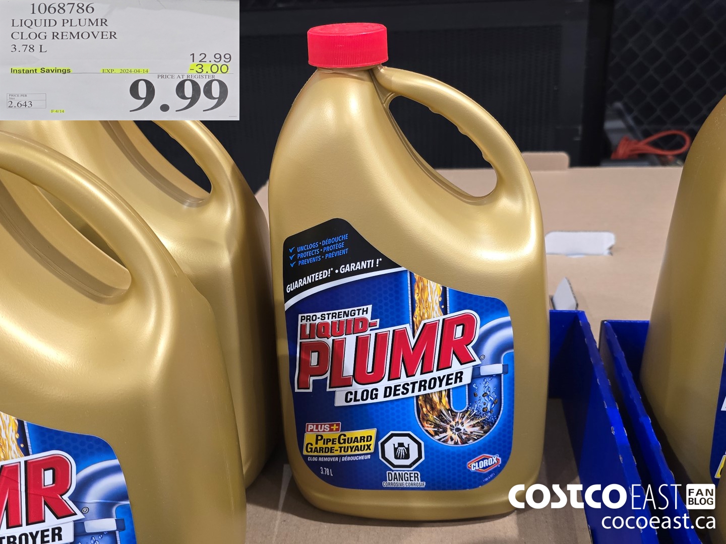 1068786 LIQUID PLUMR CLOG REMOVER 3.78 L ($3.00 INSTANT SAVINGS EXPIRES ON 2024-04-14) $9.99