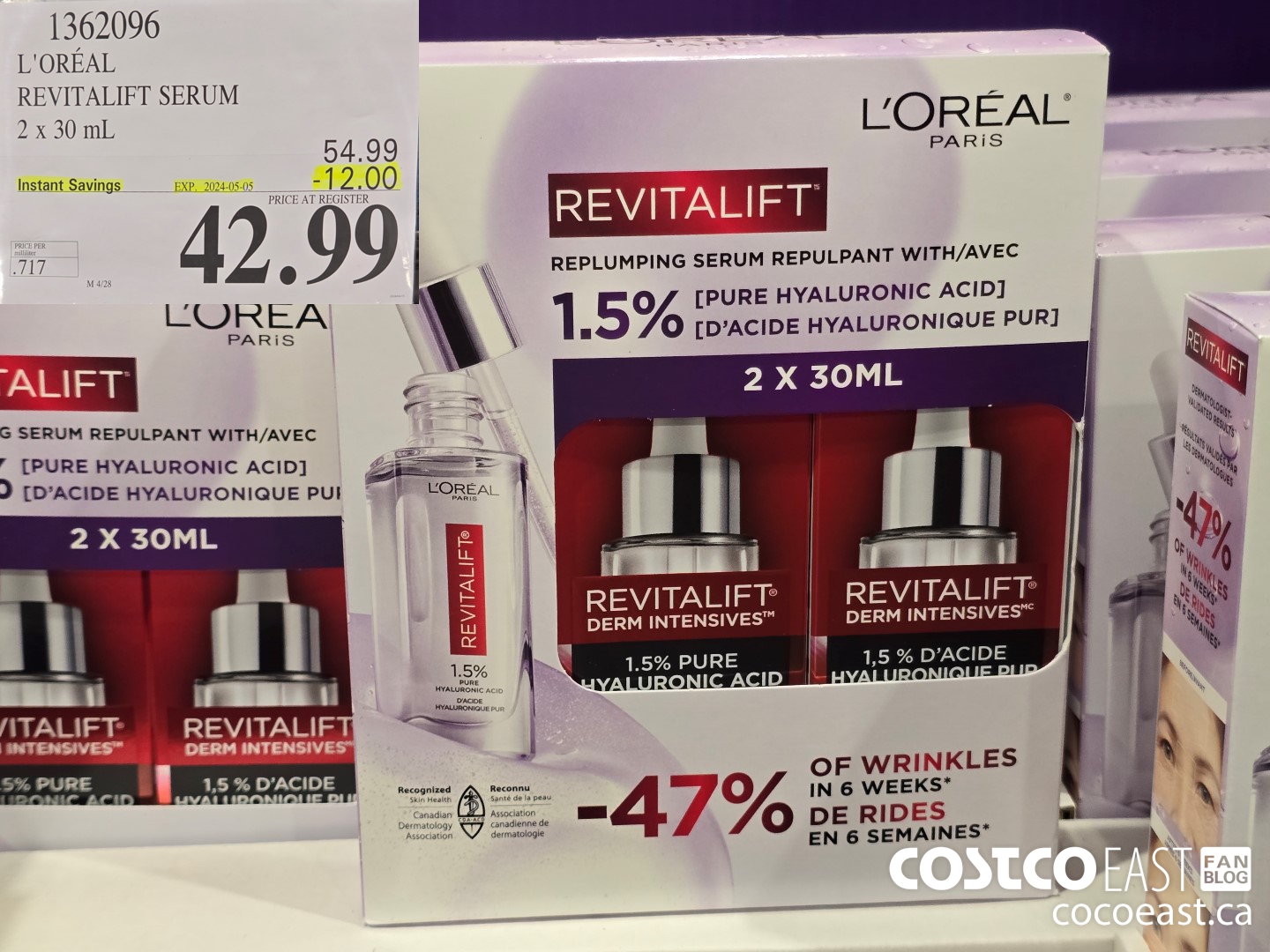 1362096 L'OREAL REVITALIFT SERUM 2 x 30 mL ($12.00 INSTANT SAVINGS EXPIRES ON 2024-05-05) $42.99