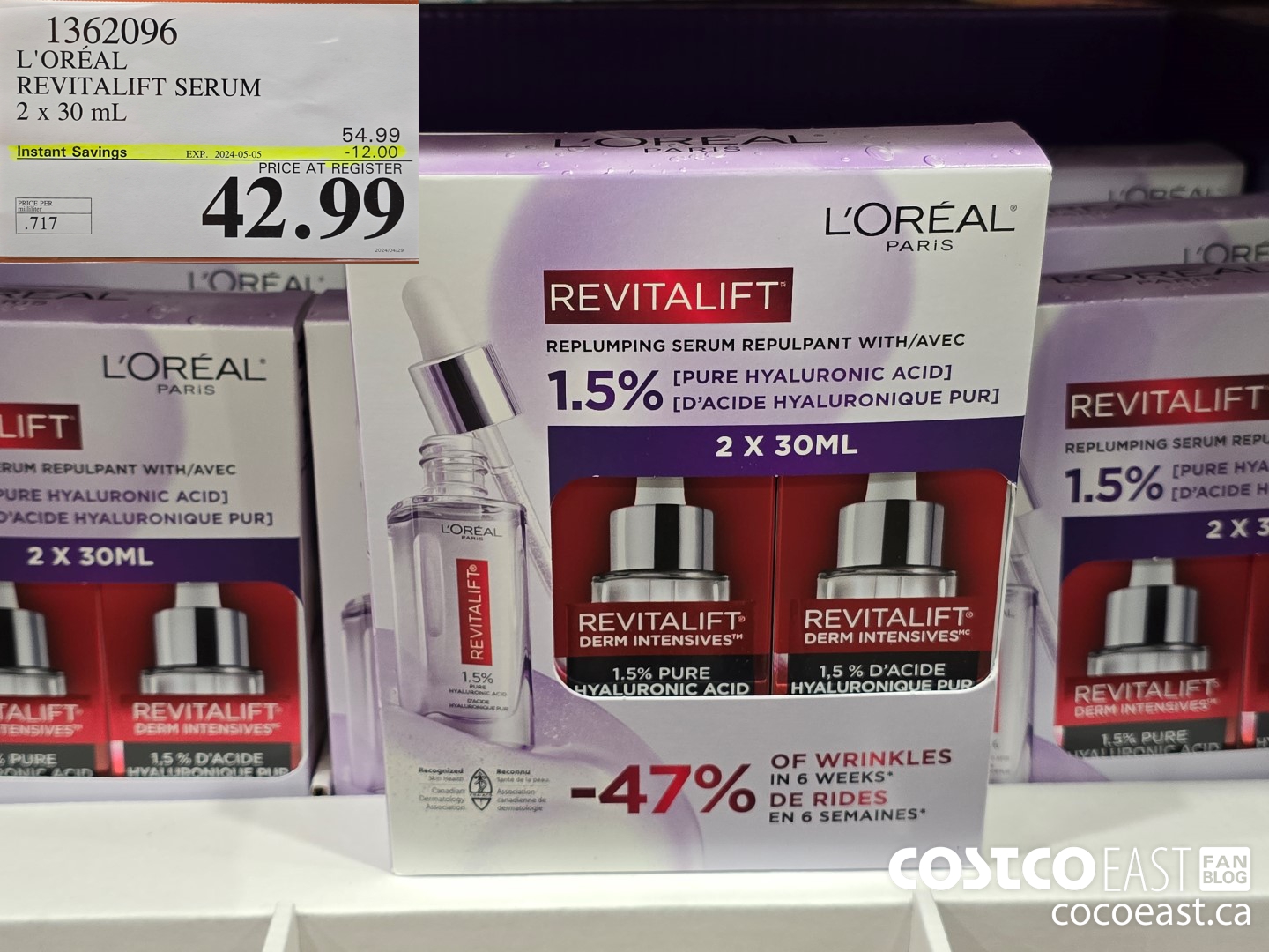1362096 L'OREAL REVITALIFT SERUM 2 x 30 mL ($12.00 INSTANT SAVINGS EXPIRES ON 2024-05-05) $42.99