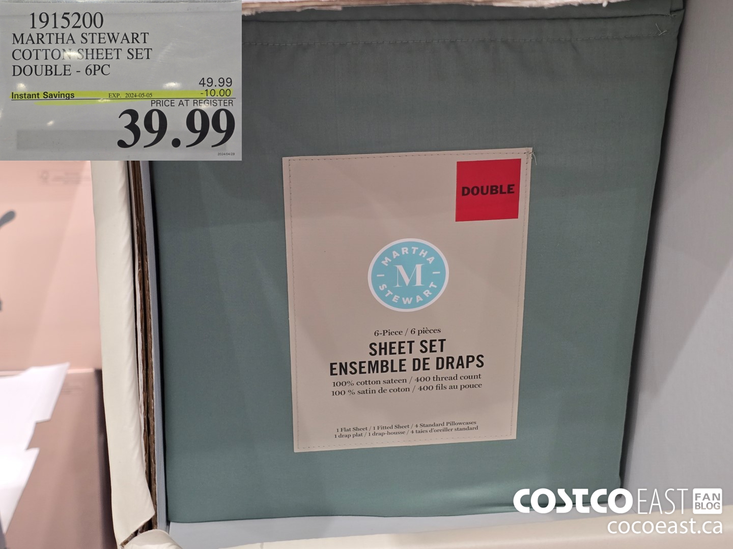 1915200 MARTHA STEWART COTTON SHEET SET DOUBLE - 6PC ($10.00 INSTANT SAVINGS EXPIRES ON 2024-05-05) $39.99