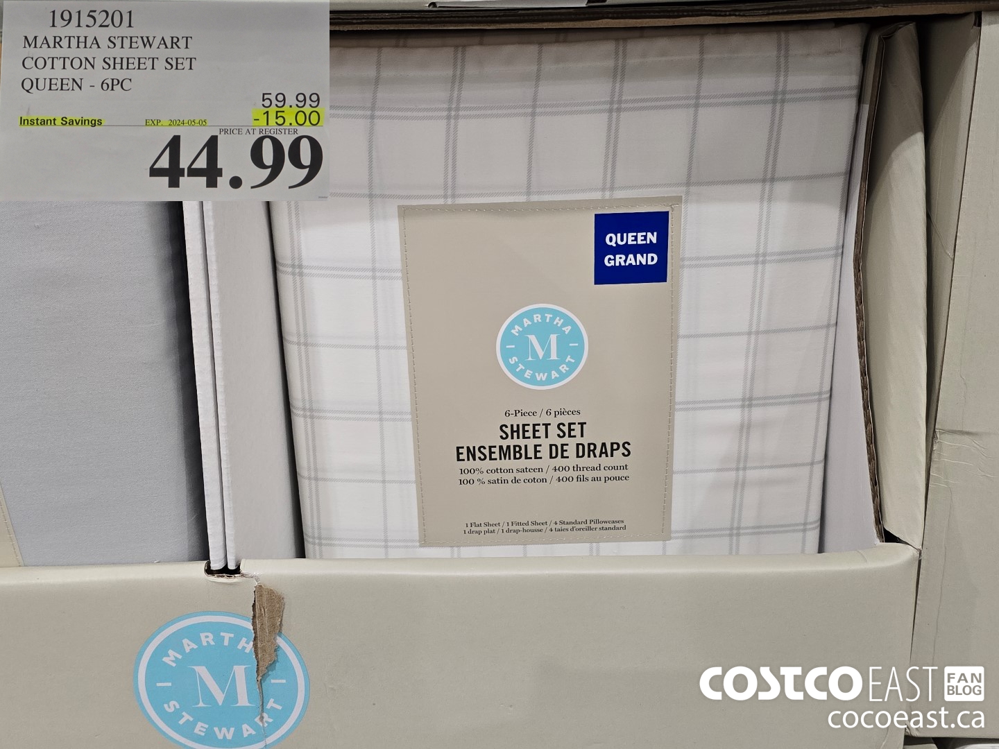 1915201 MARTHA STEWART COTTON SHEET SET QUEEN - 6PC ($15.00 INSTANT SAVINGS EXPIRES ON 2024-05-05) $44.99