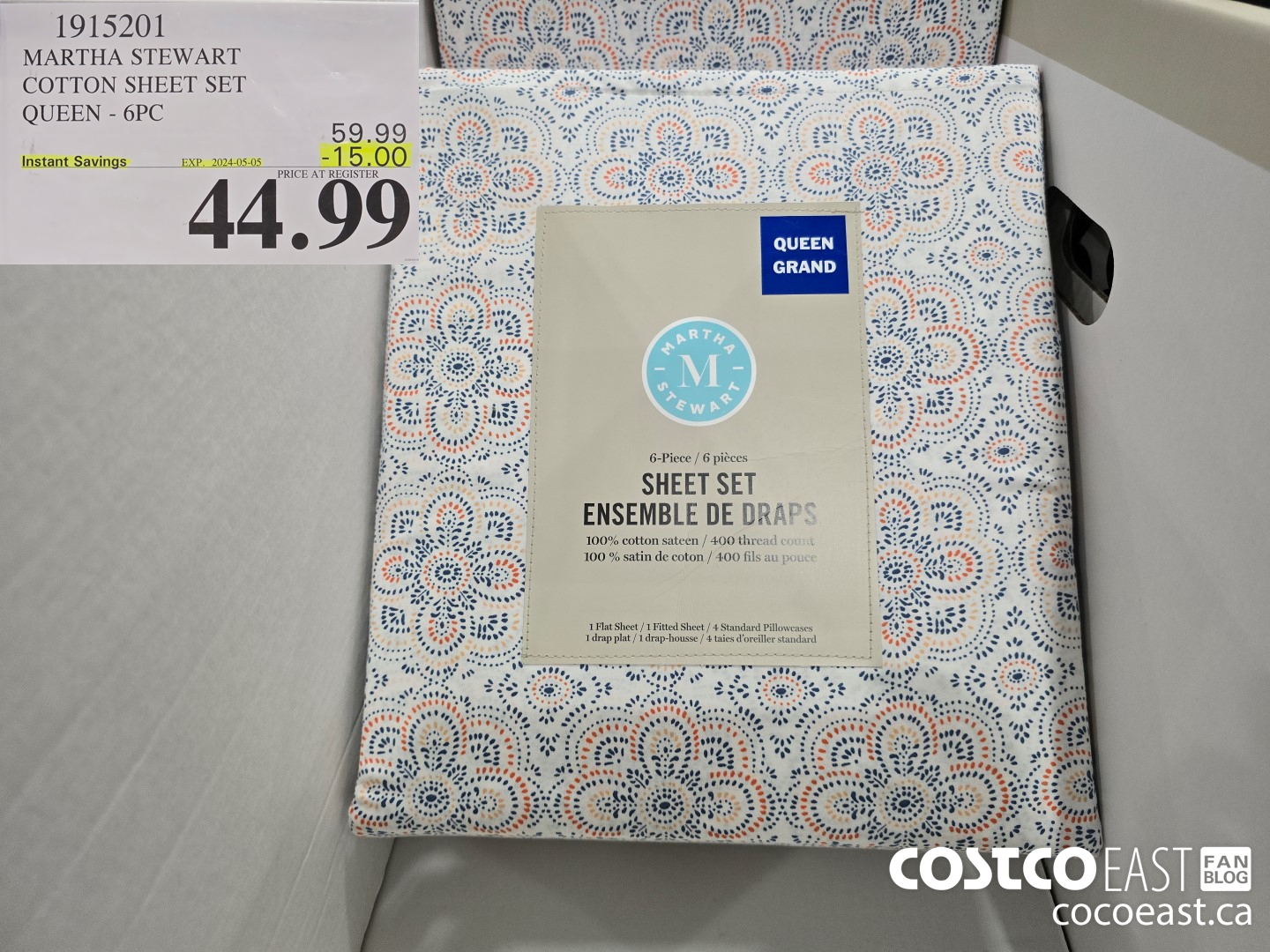 1915201 MARTHA STEWART COTTON SHEET SET QUEEN - 6PC ($15.00 INSTANT SAVINGS EXPIRES ON 2024-05-05) $44.99