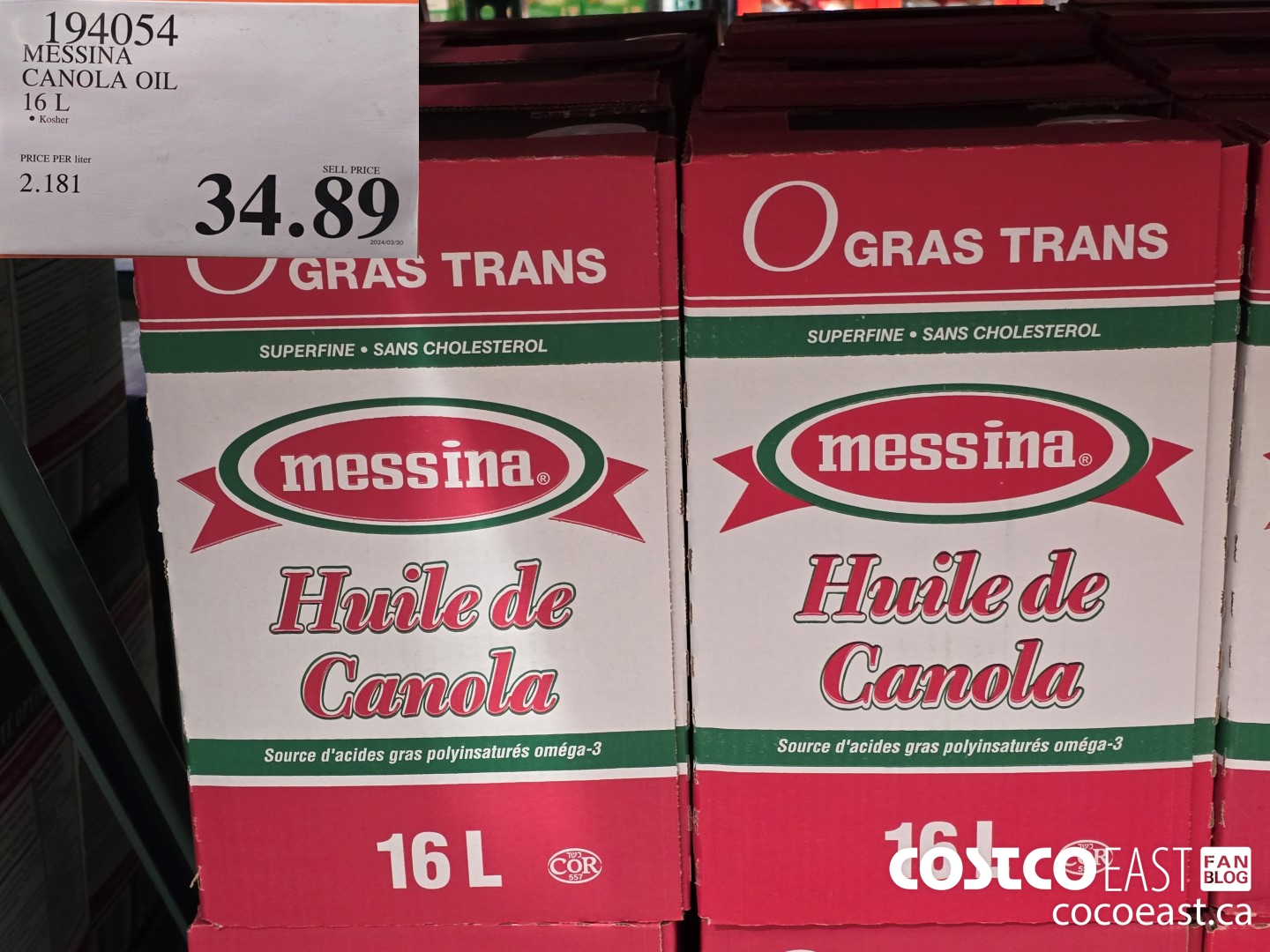 194054 MESSINA CANOLA OIL 16 L $34.89