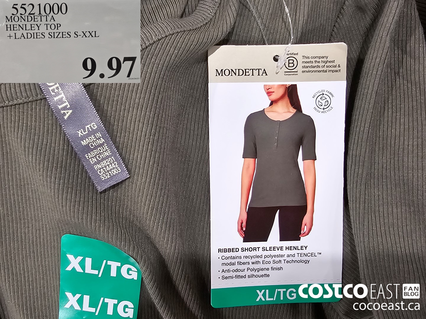 5521000 MONDETTA HENLEY TOP + LADIES SIZES S-XXL $9.97