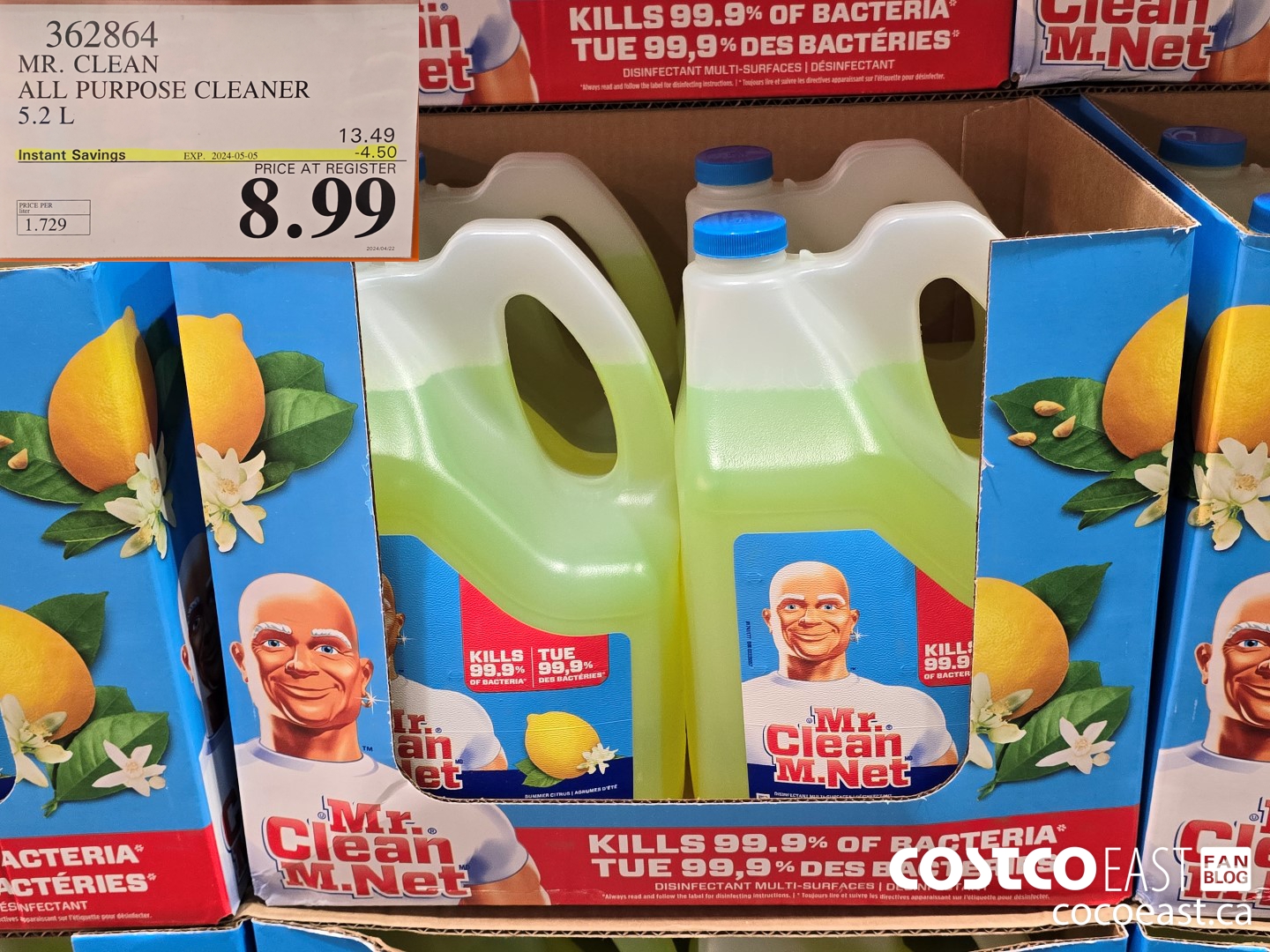 362864 MR. CLEAN ALL PURPOSE CLEANER 5.2 L ($4.50 INSTANT SAVINGS EXPIRES ON 2024-05-05) $8.99